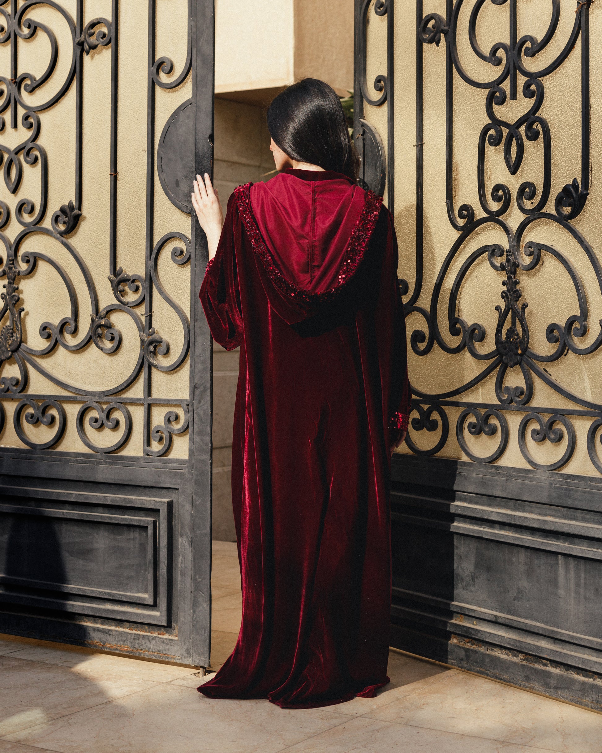 Velvet Sequin Hooded Cardigan Set