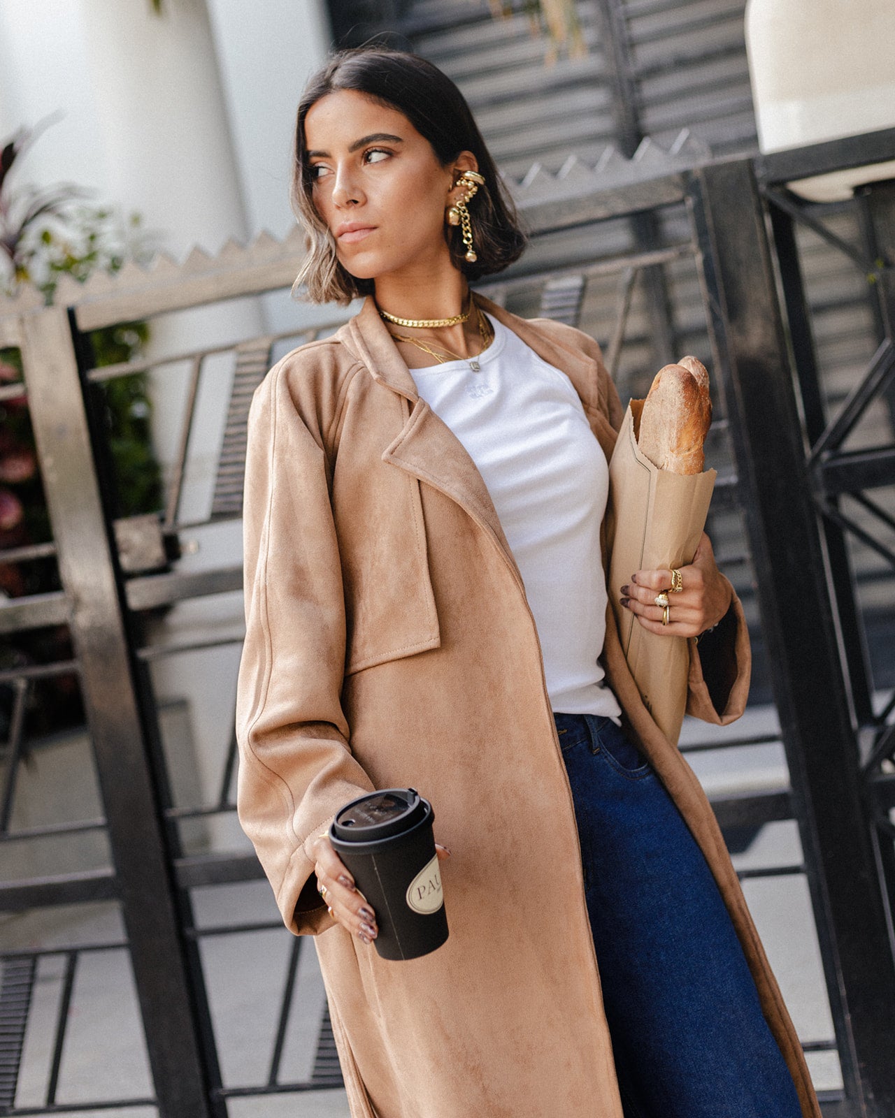Suede Trench Coat in Camel