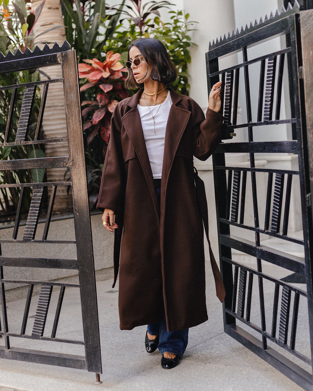 Wool Trench Coat in Brown
