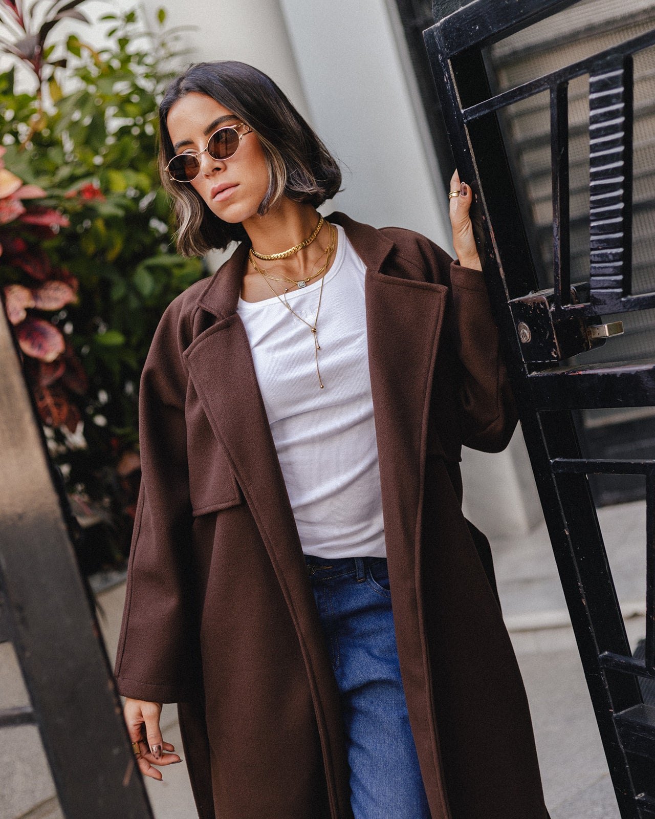 Wool Trench Coat in Brown