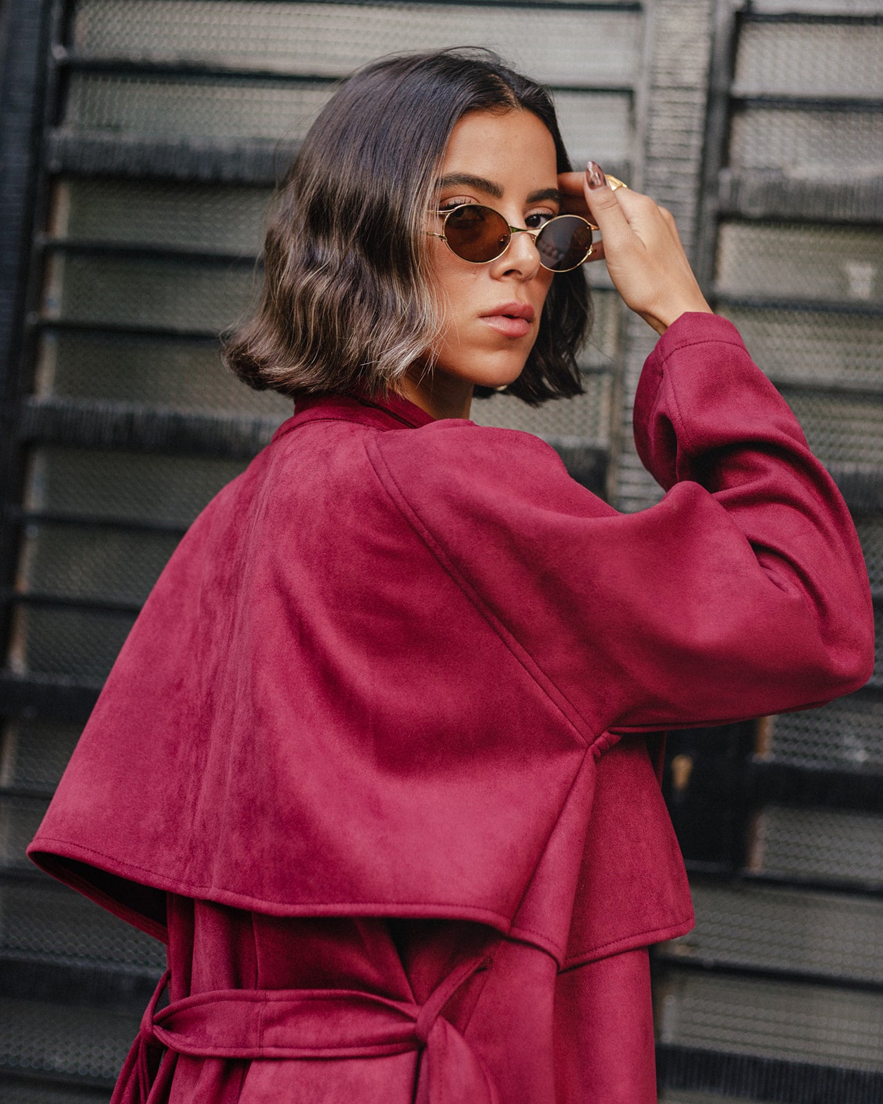 Suede Trench Coat in Burgundy