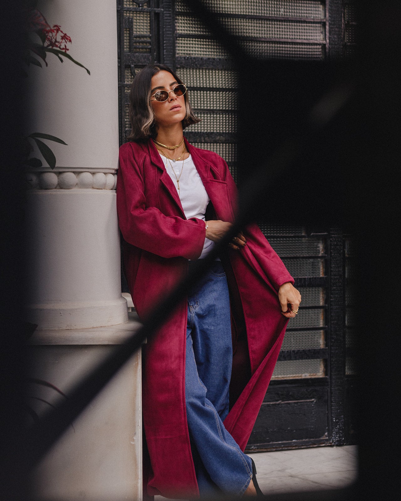 Suede Trench Coat in Burgundy