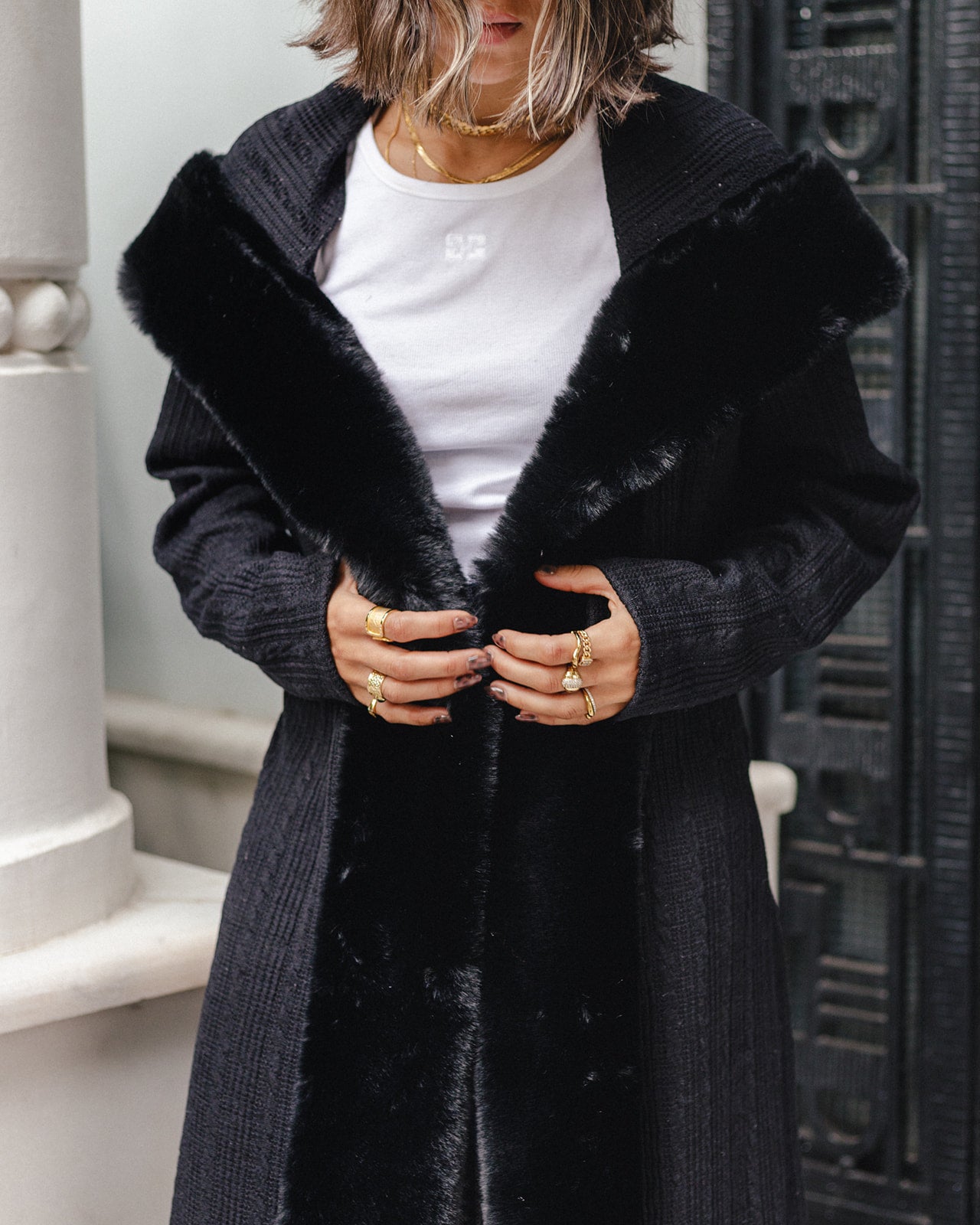 Knit Tricot X Fur Hooded Coat