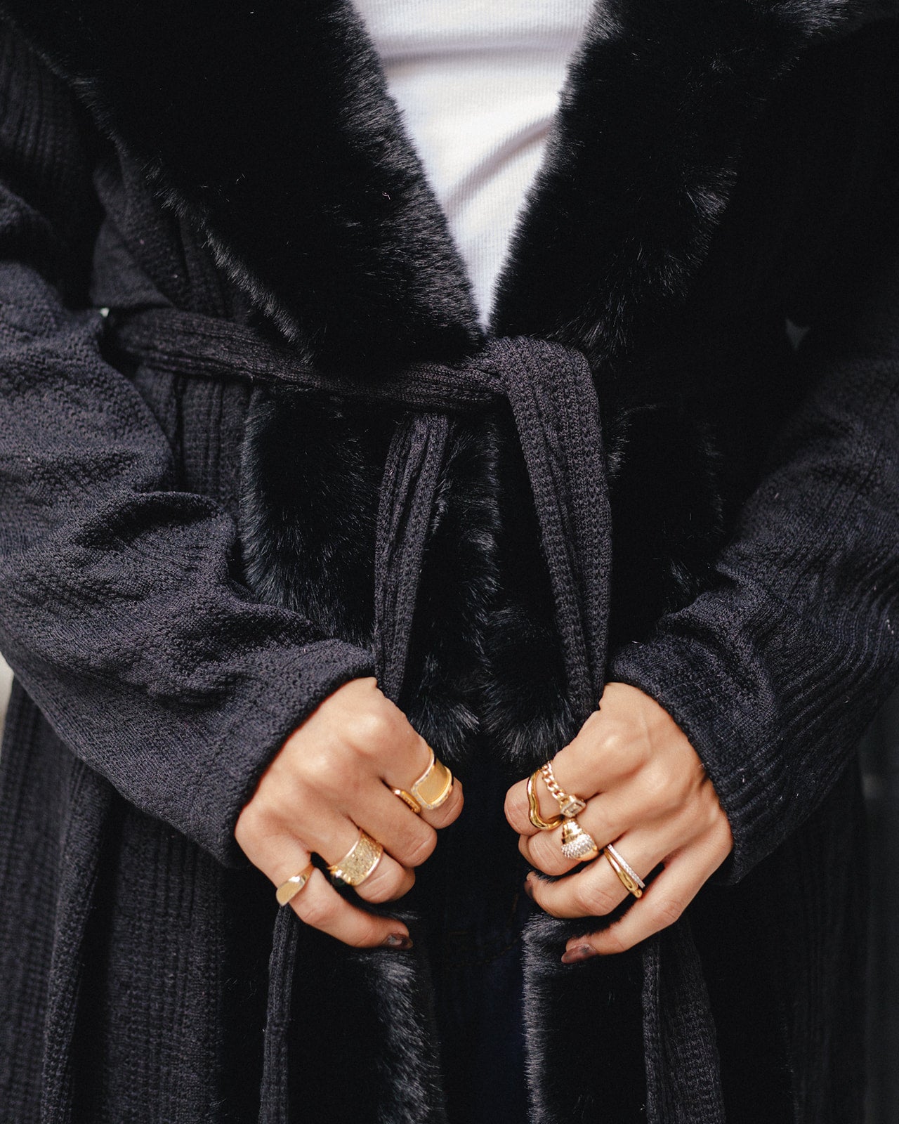 Knit Tricot X Fur Hooded Coat