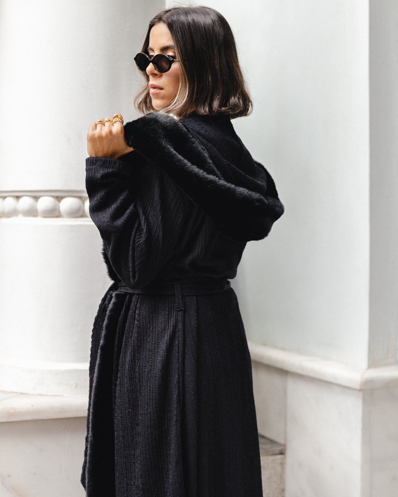 Knit Tricot X Fur Hooded Coat