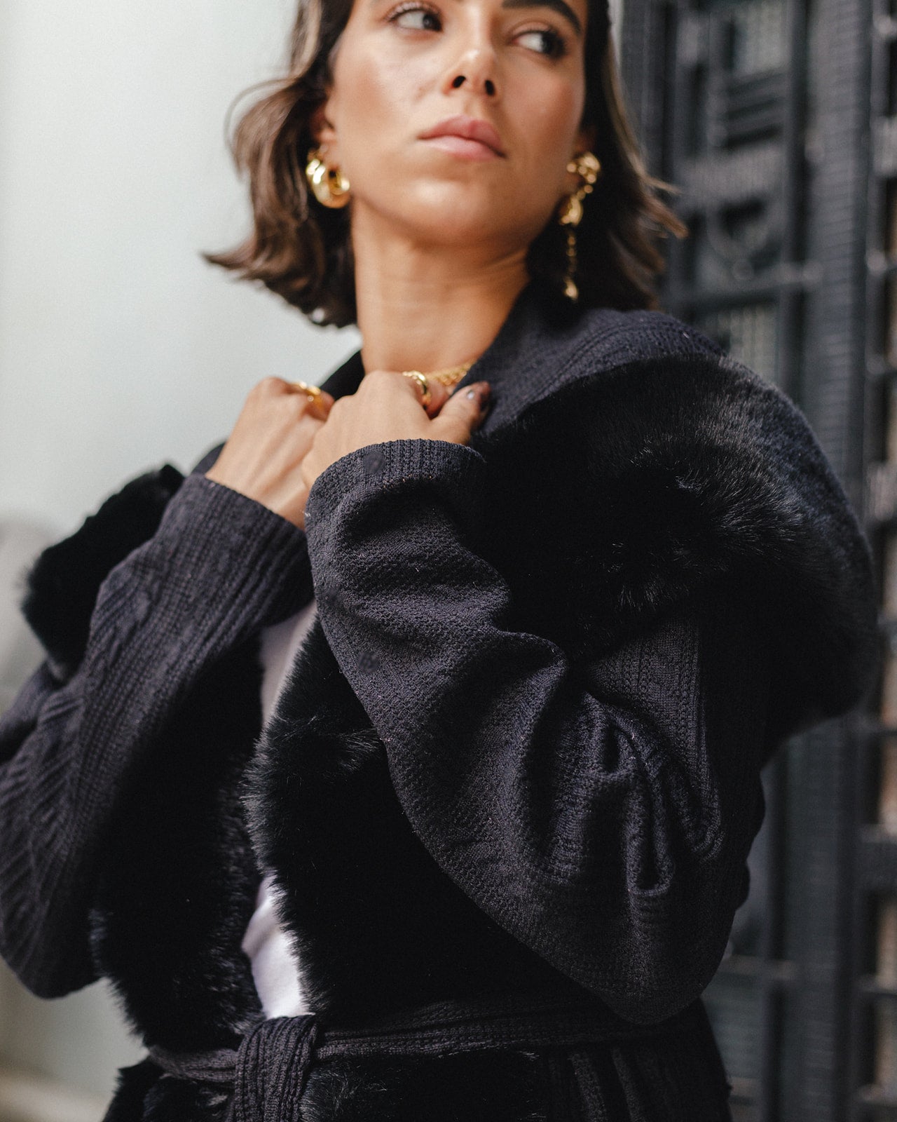 Knit Tricot X Fur Hooded Coat