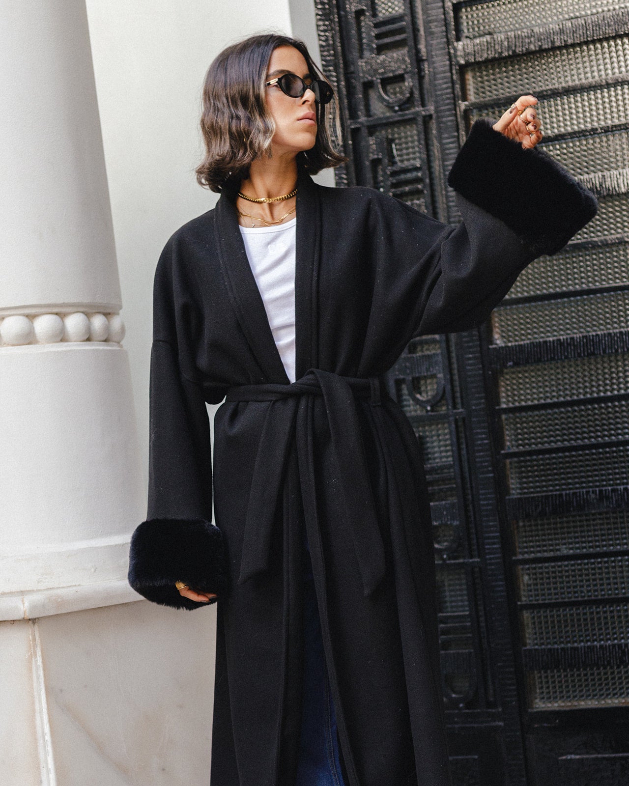 Knit Tricot X Fur Hooded Coat