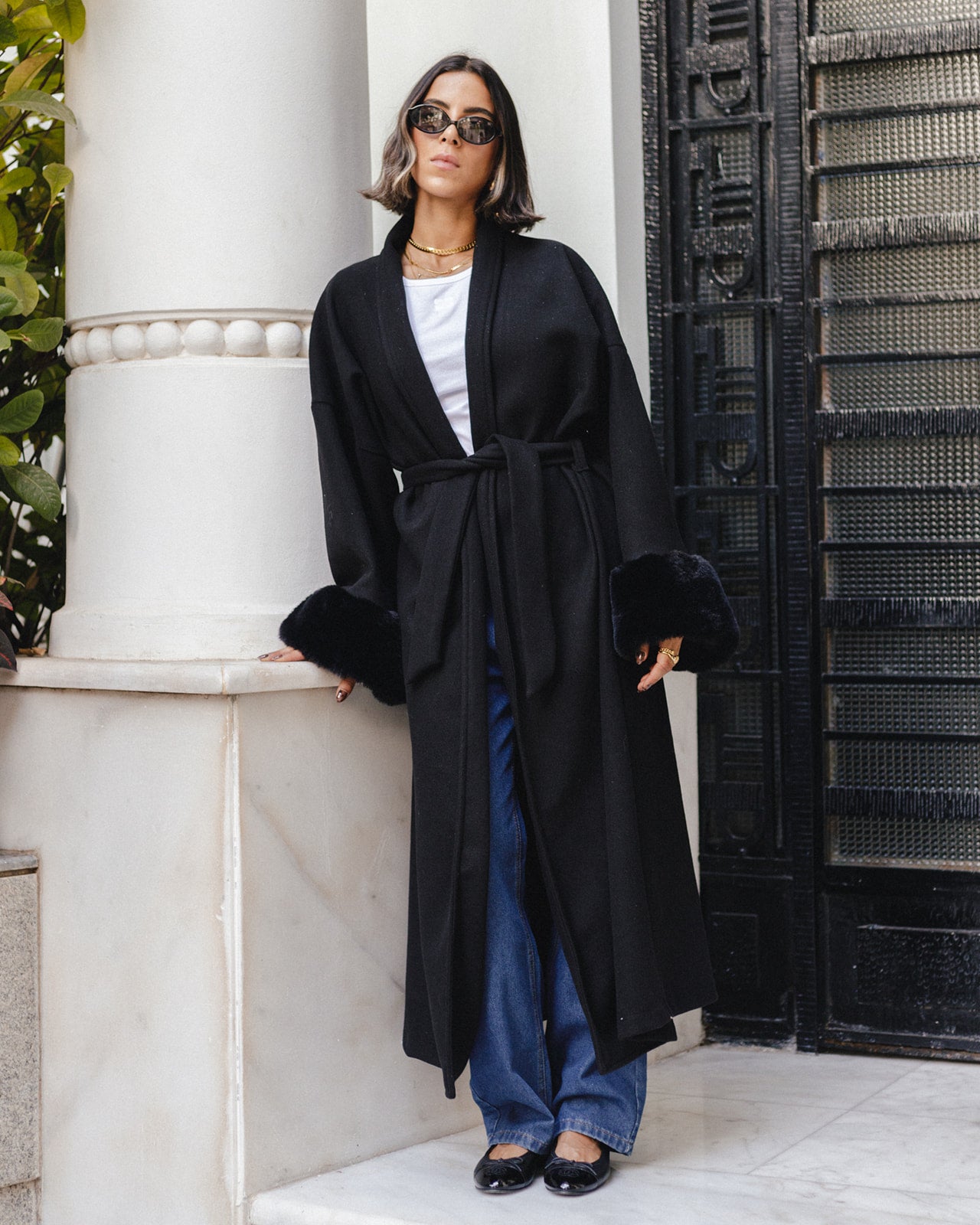 Knit Tricot X Fur Hooded Coat