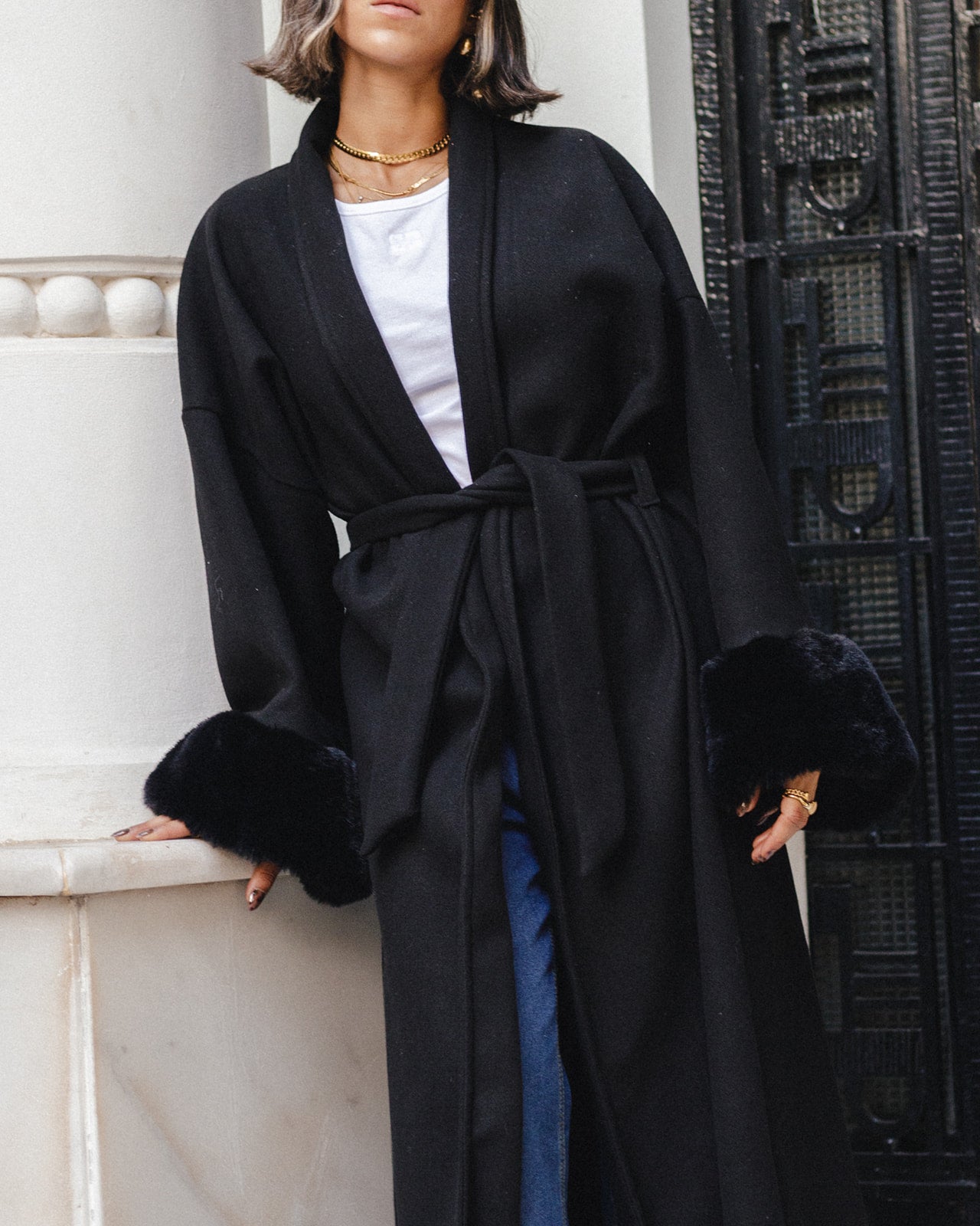 Knit Tricot X Fur Hooded Coat