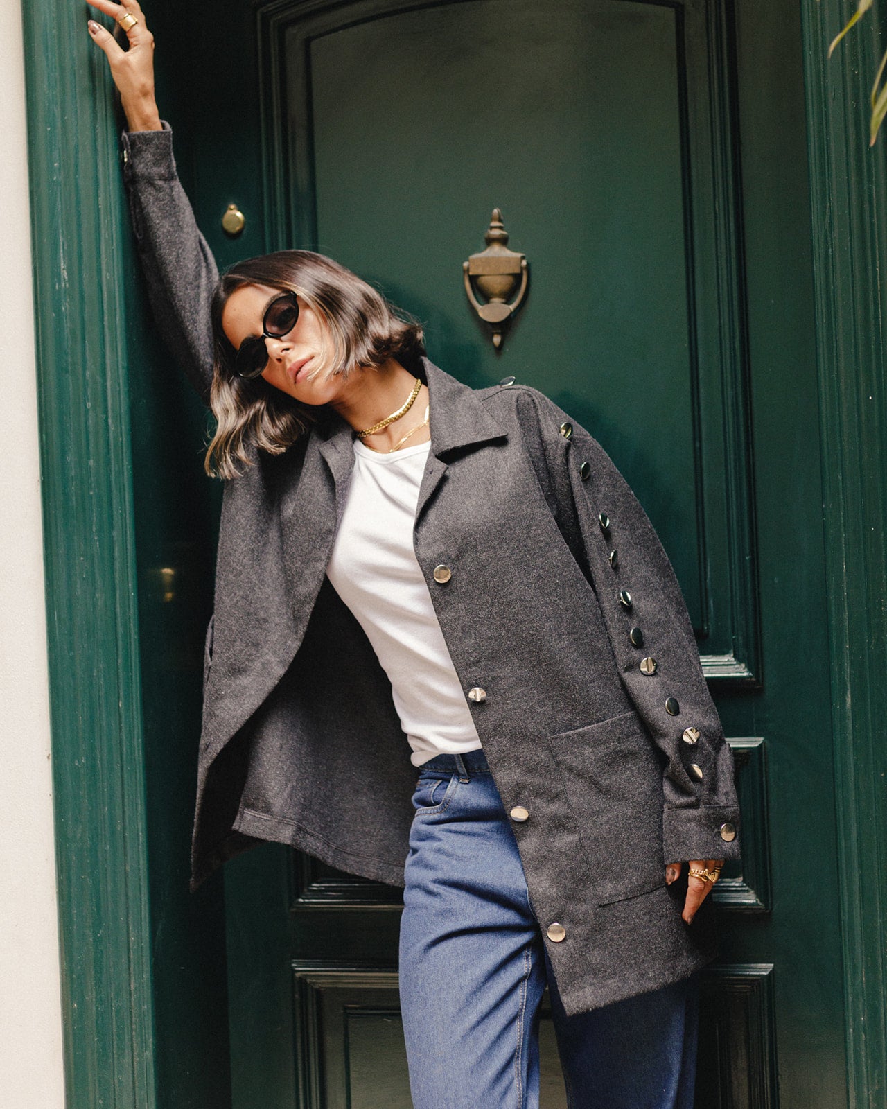 Wool Buttons Pocket Oversized Jacket