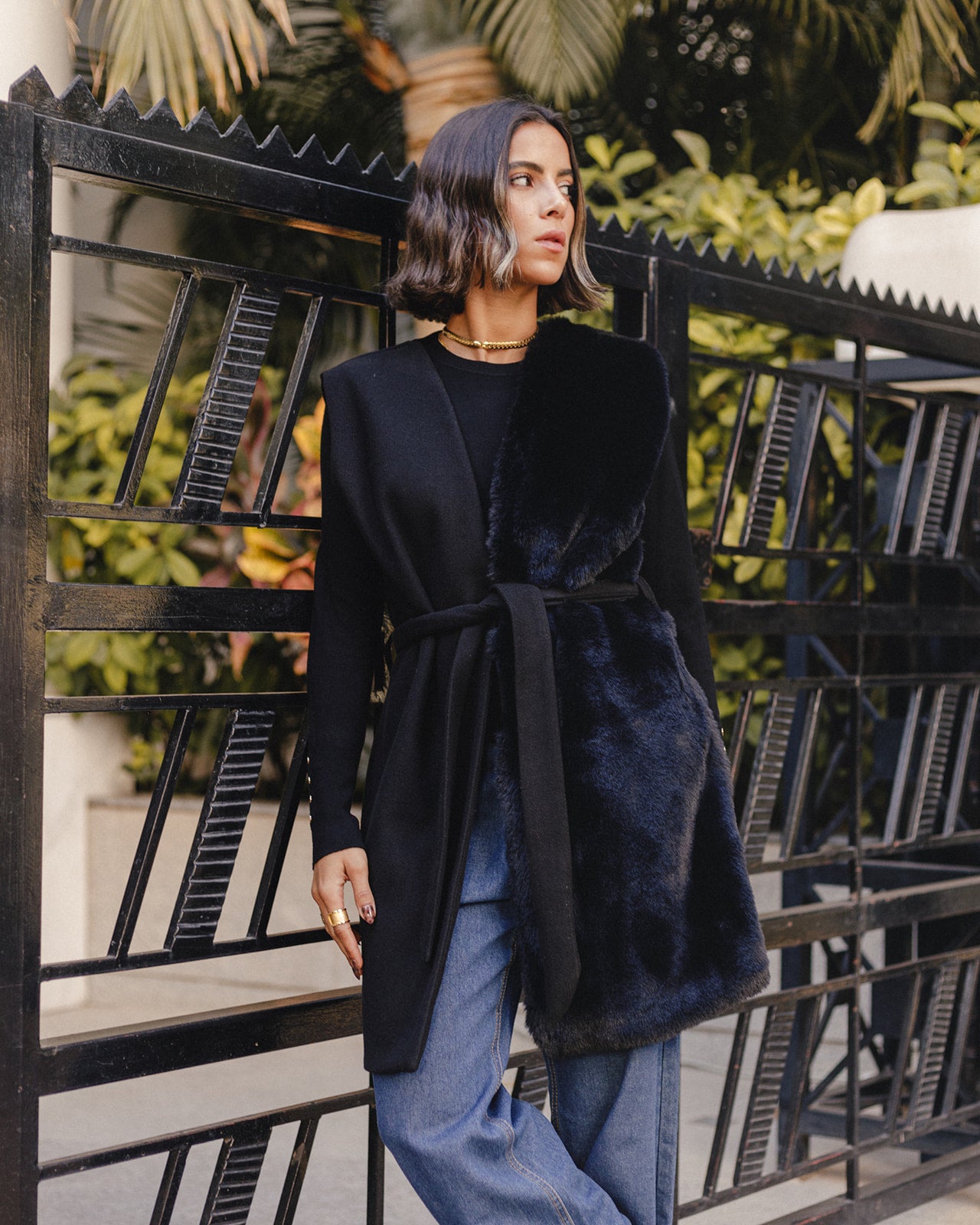 Wool Fur Waistcoat Vest in Black