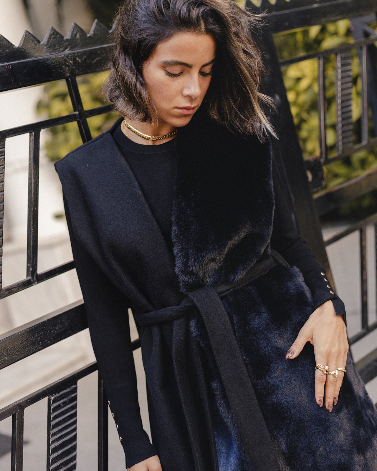 Wool Fur Waistcoat Vest in Black