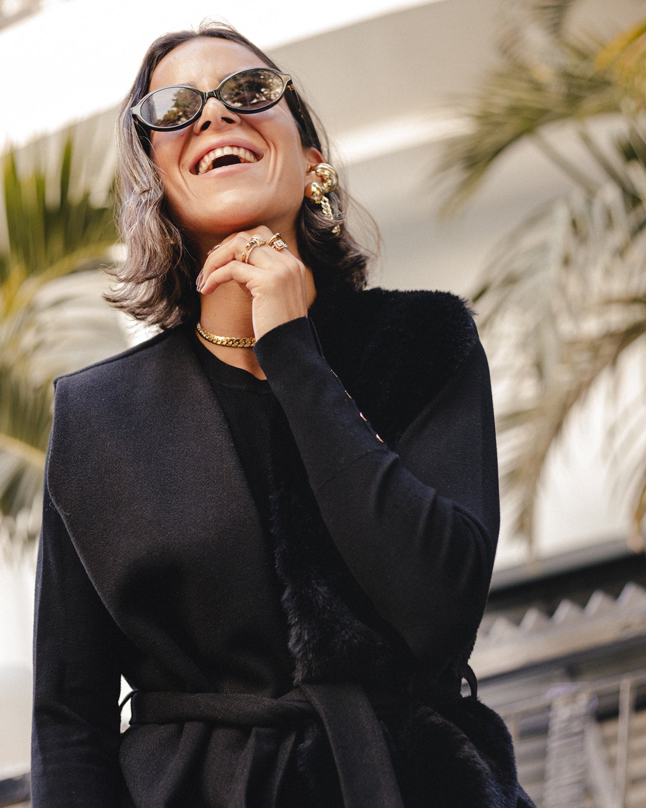 Wool Fur Waistcoat Vest in Black