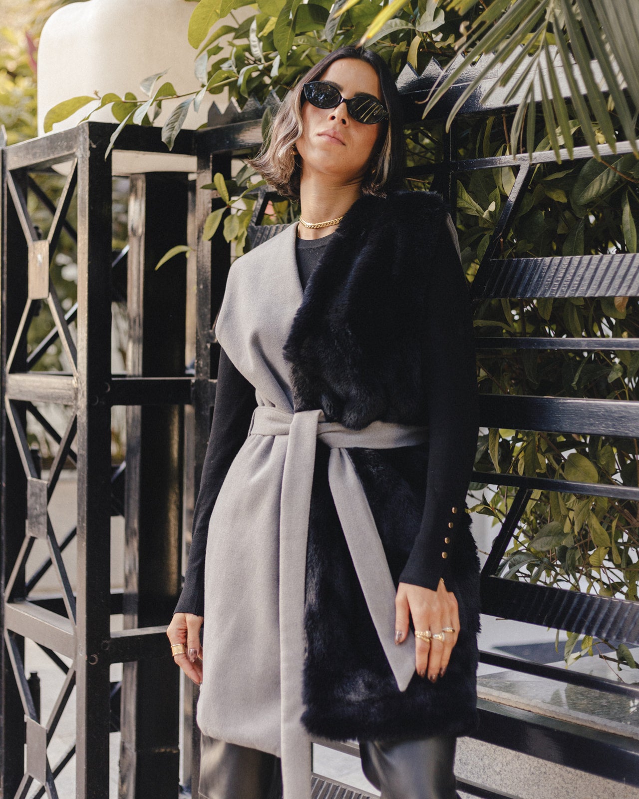 Wool Fur Waistcoat Vest in Grey