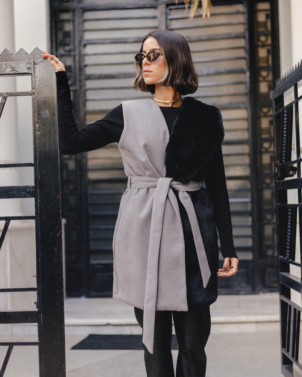 Wool Fur Waistcoat Vest in Grey