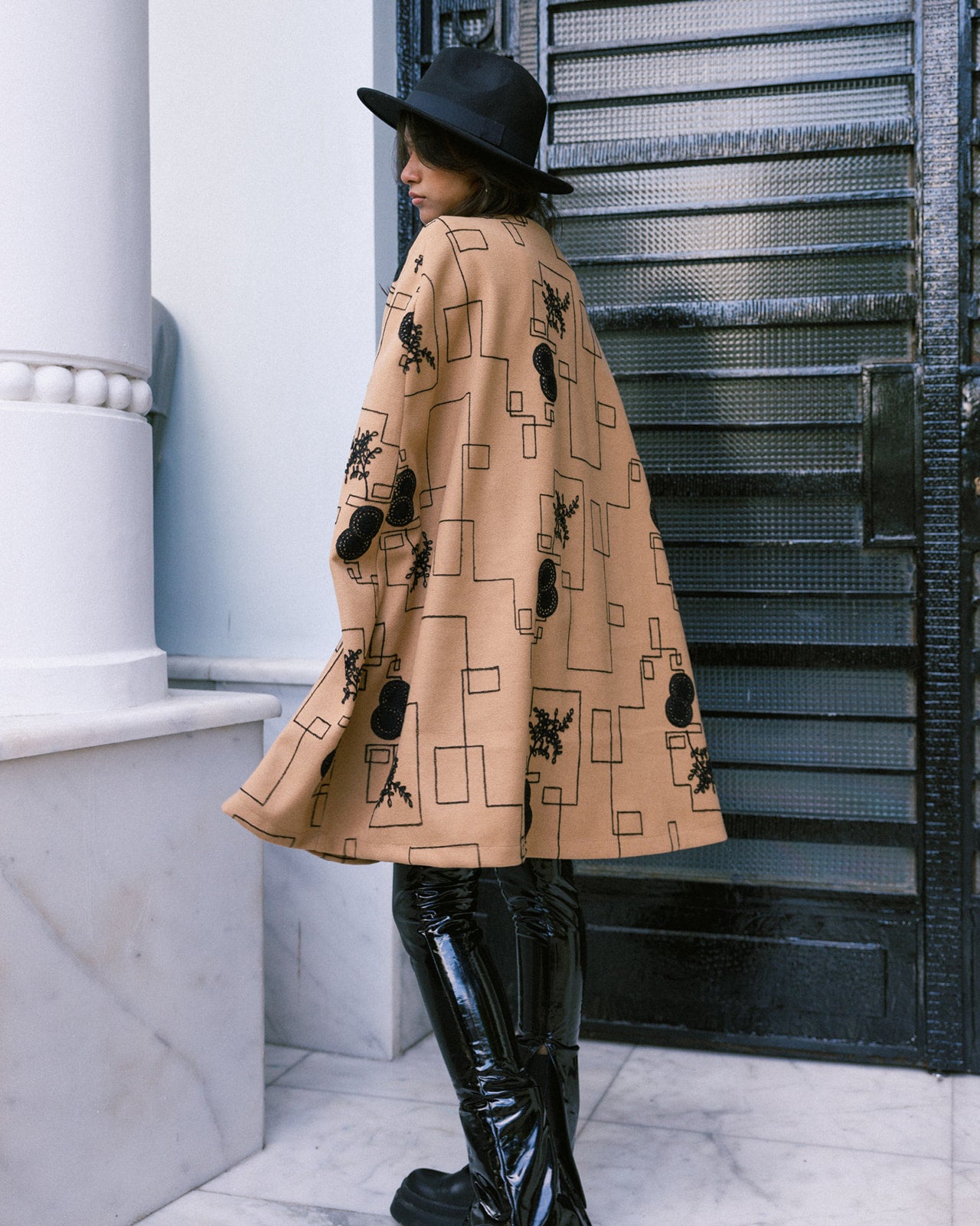 Embroidered Wool Cape Jacket
