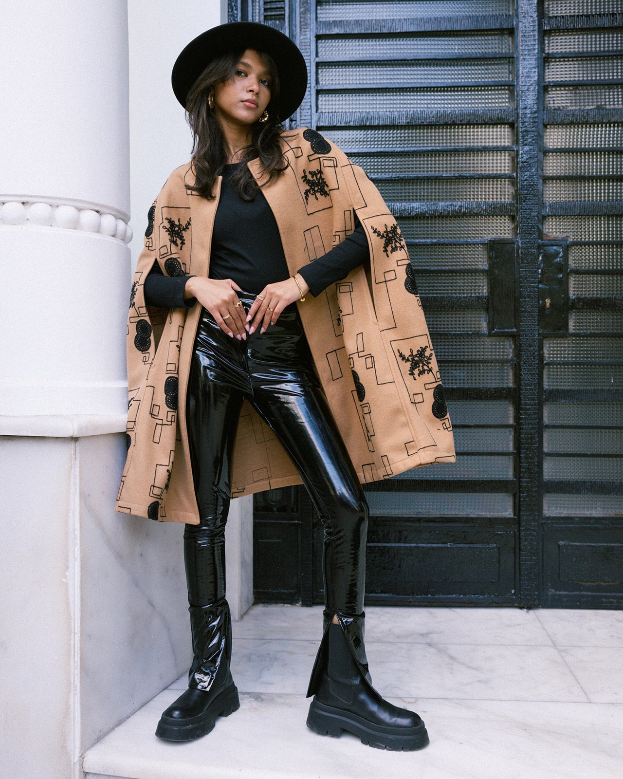 Embroidered Wool Cape Jacket