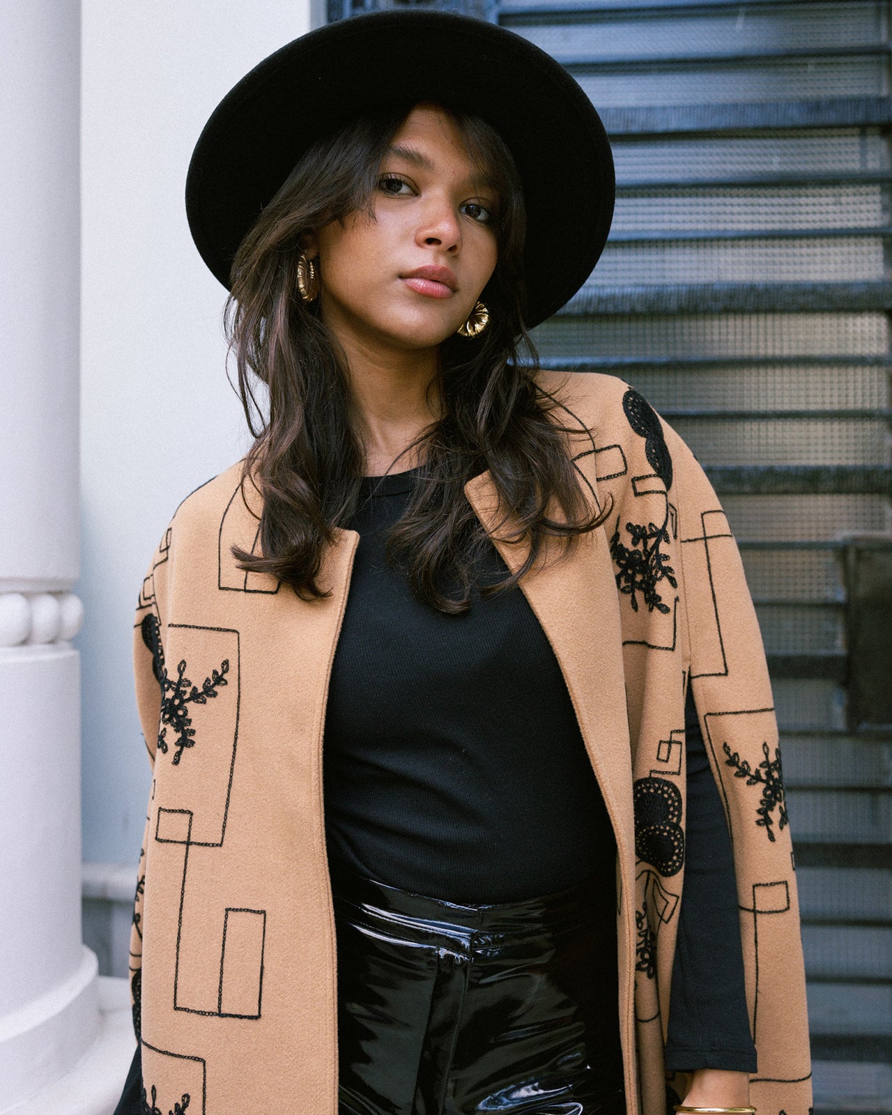 Embroidered Wool Cape Jacket