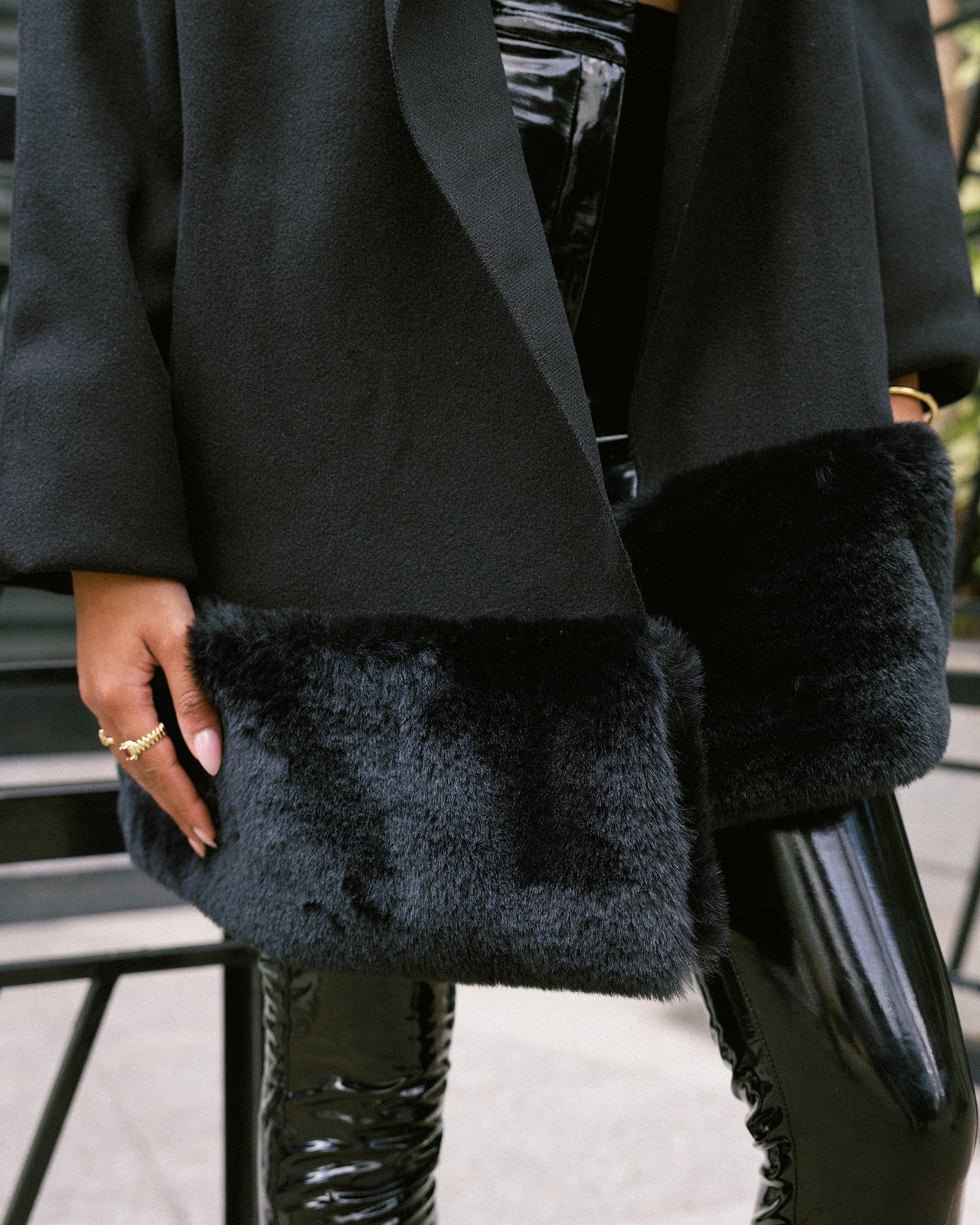 Black Fur Overlap Jacket