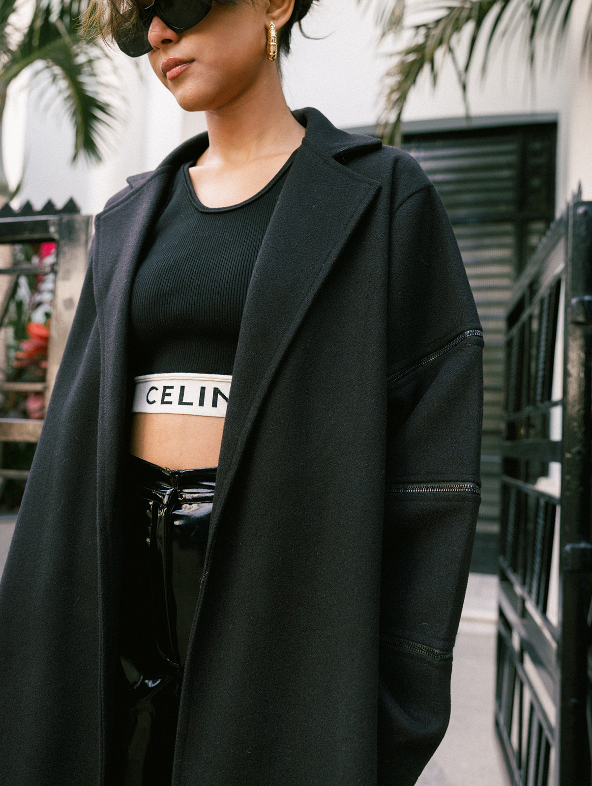 Wool Zipper Coat in Black