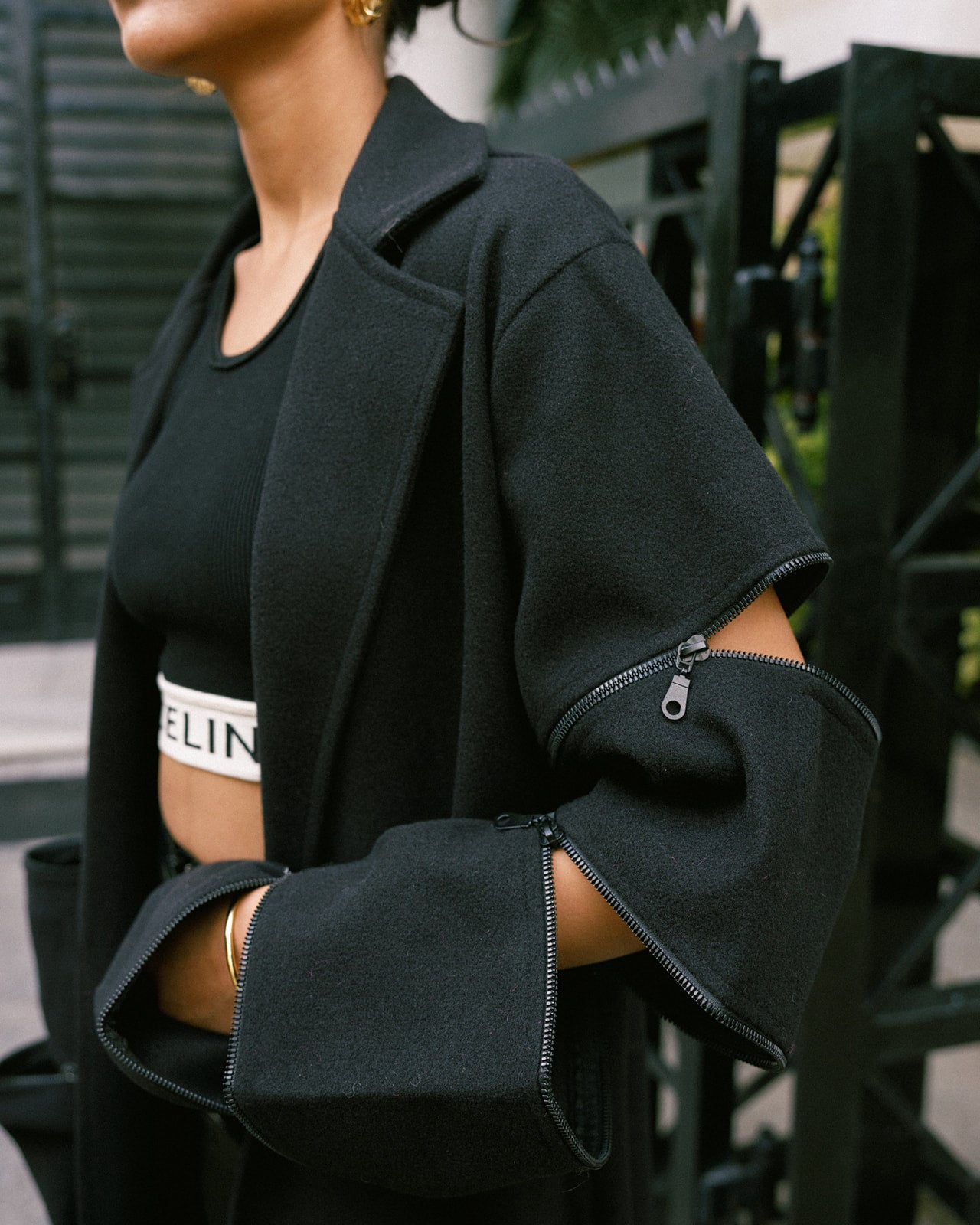 Wool Zipper Coat in Black