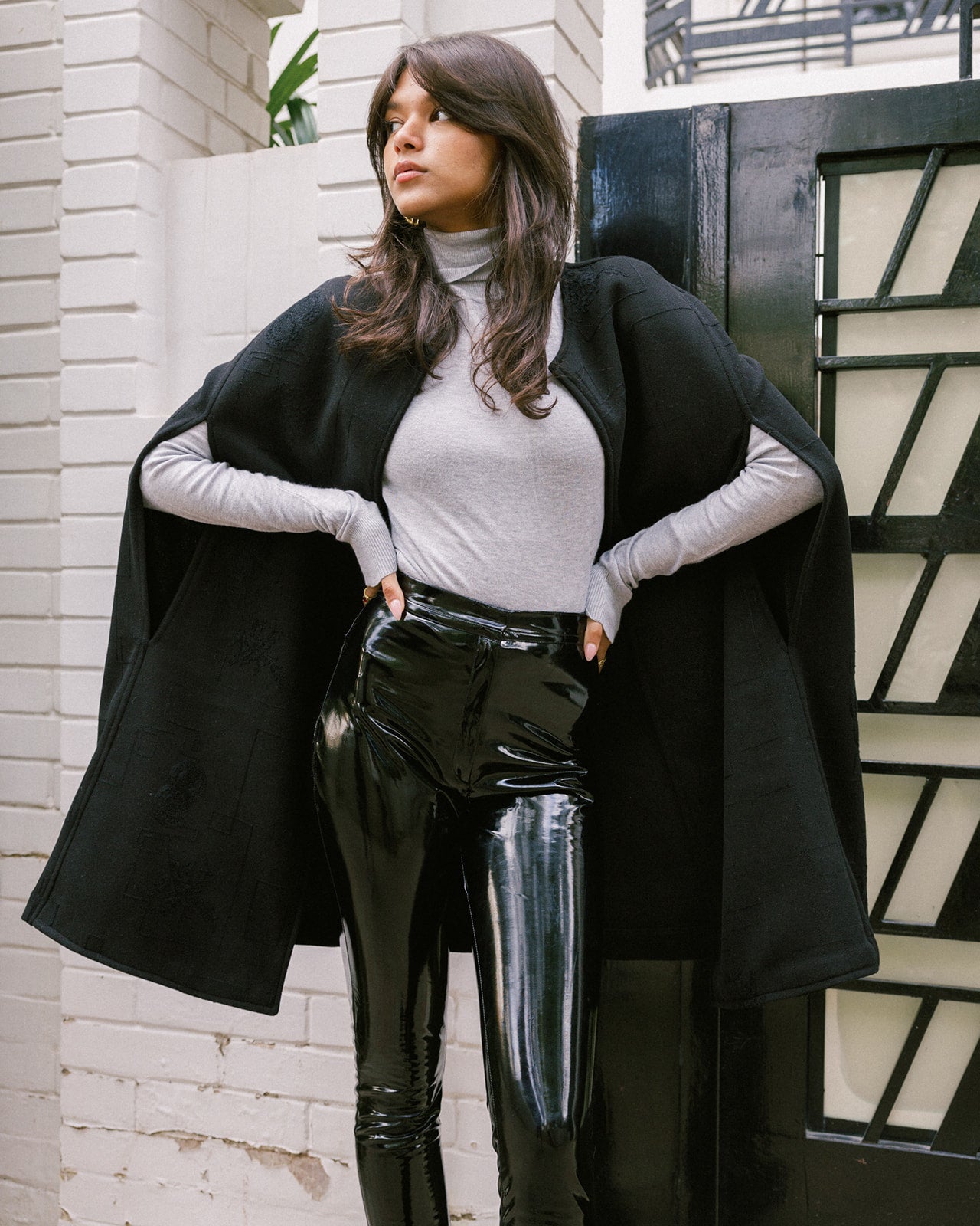 Embroidered Wool Cape Jacket