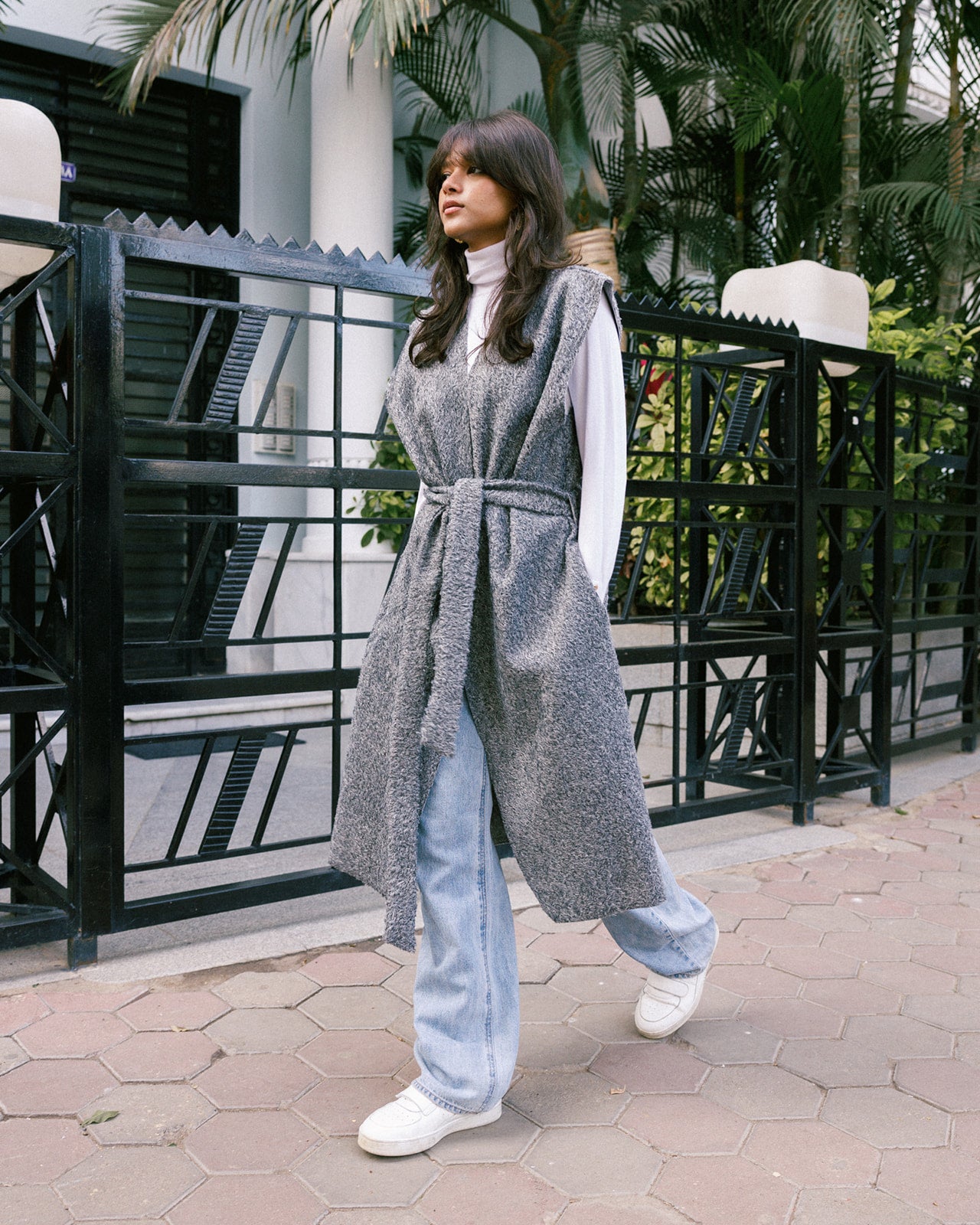 Grey Wool Waistcoat with Belt