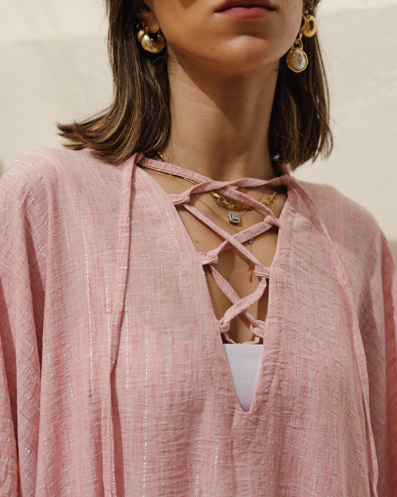 Linen Crisscross Dress in Pink