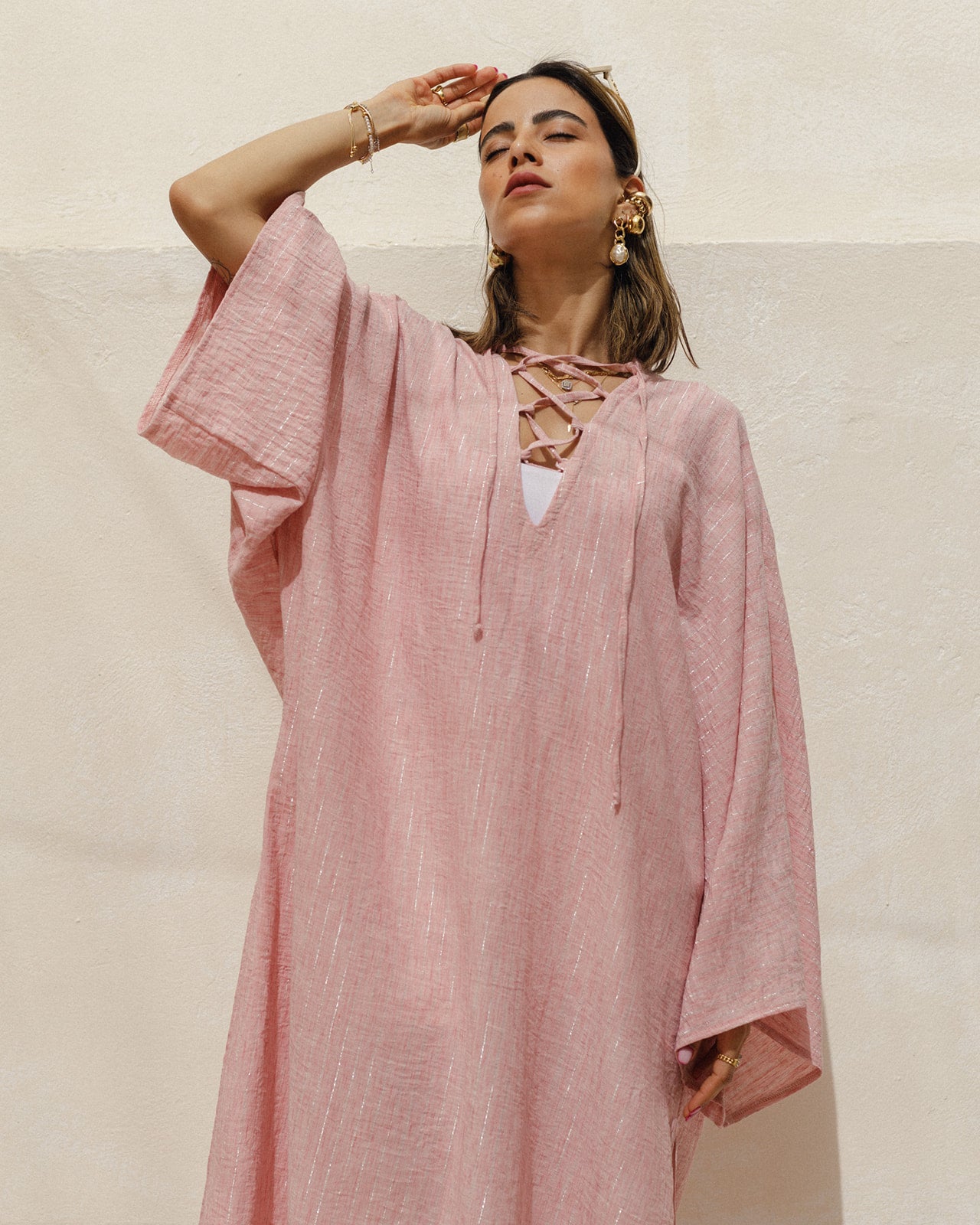 Linen Crisscross Dress in Pink