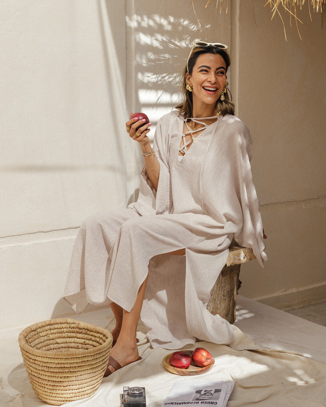 Linen Crisscross Dress in Beige