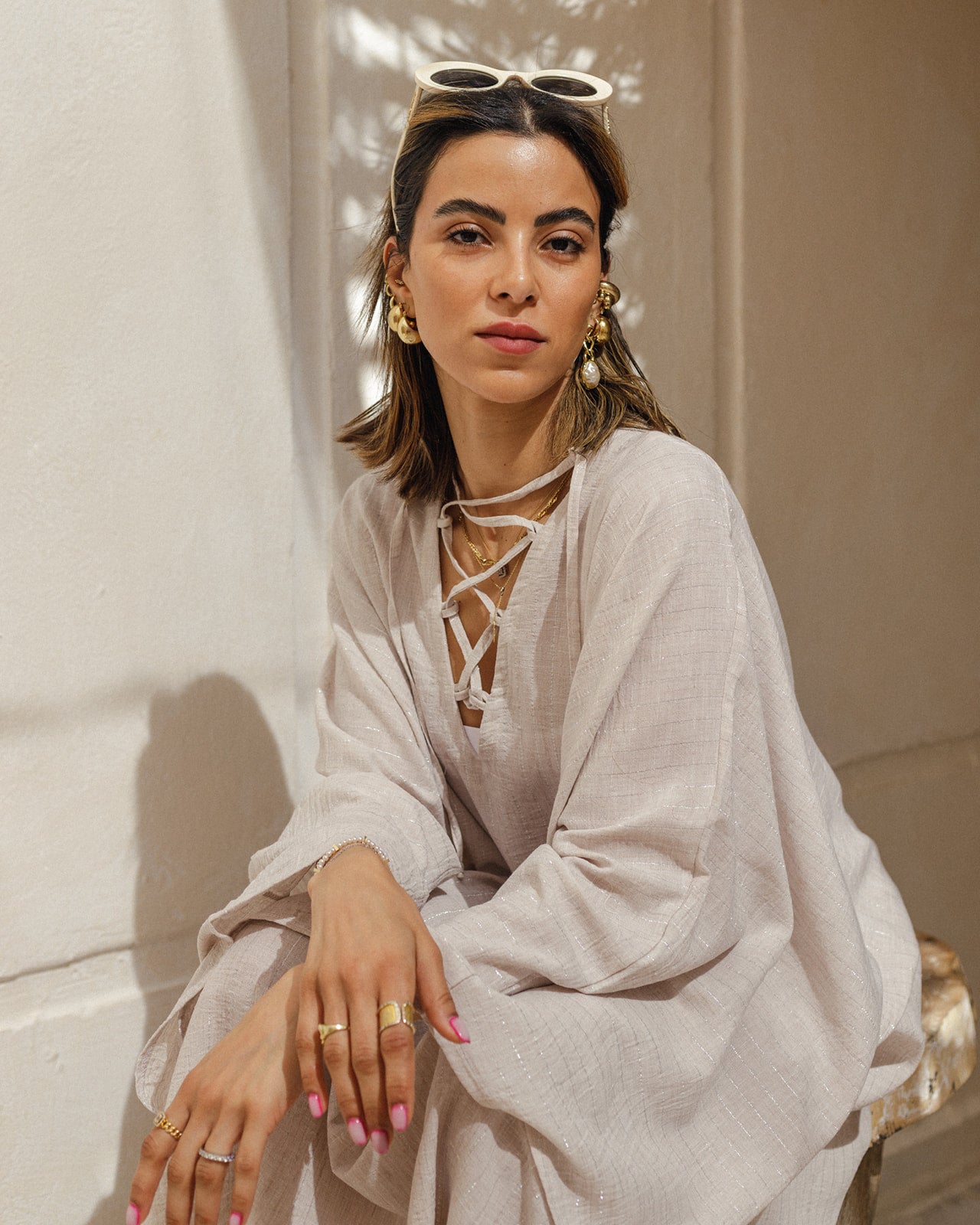 Linen Crisscross Dress in Beige