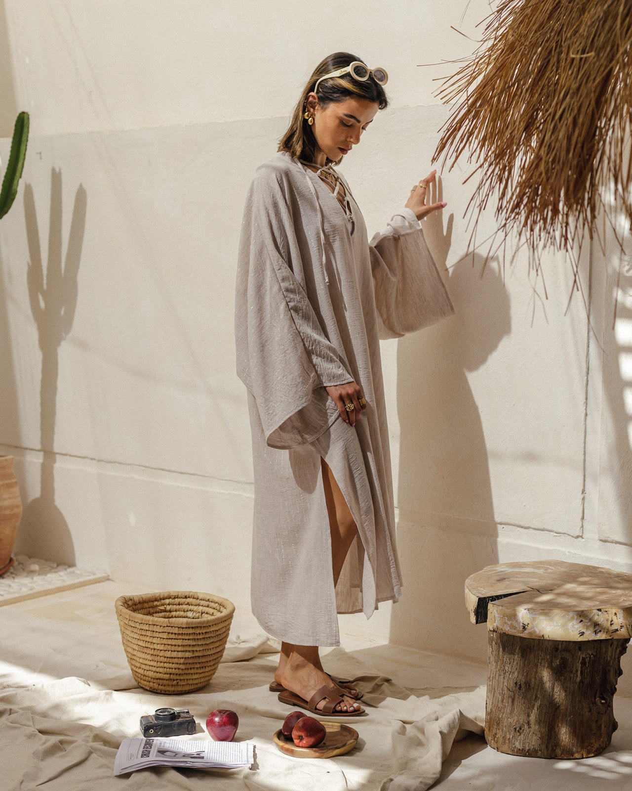 Linen Crisscross Dress in Beige