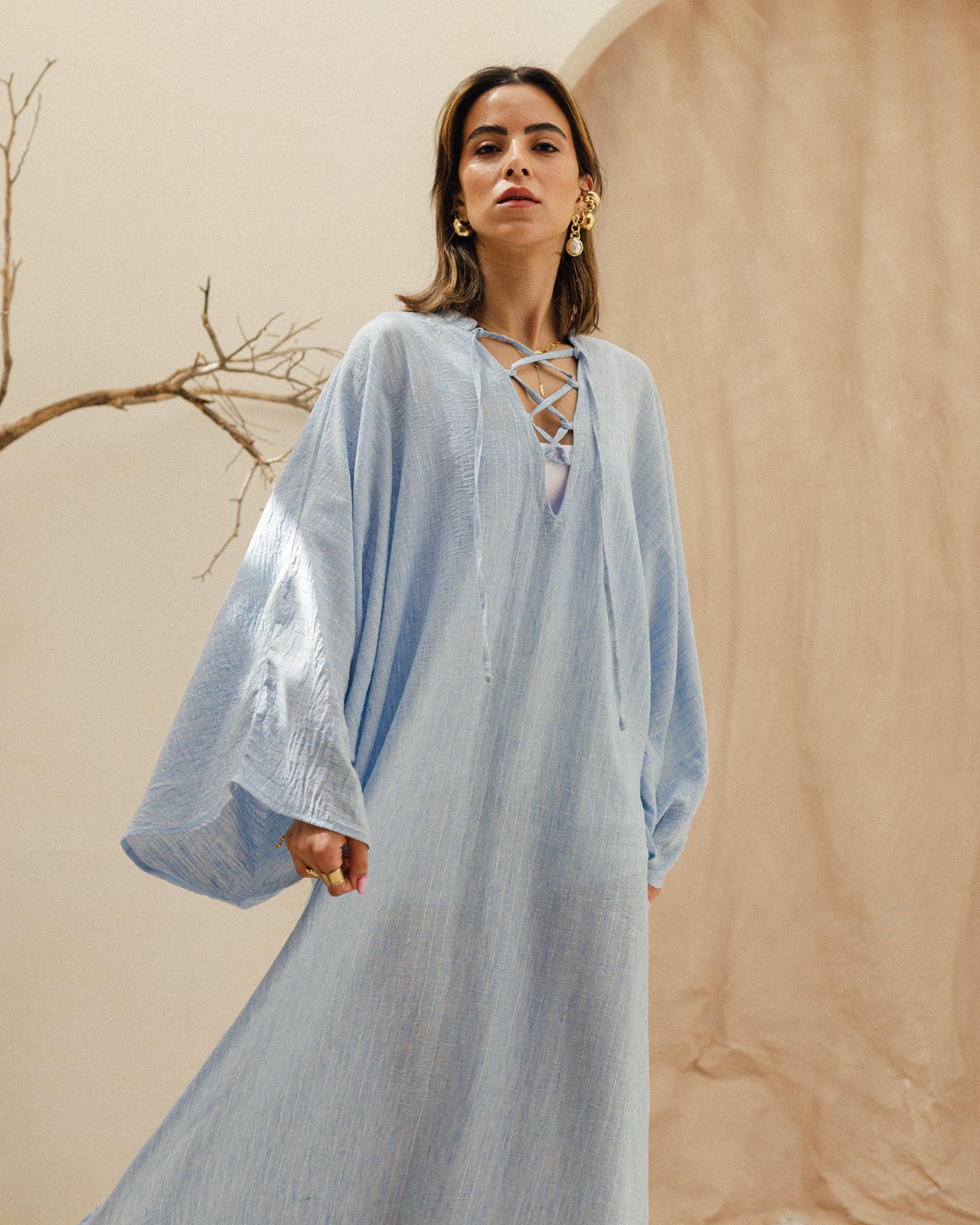 Linen Crisscross Dress in Blue