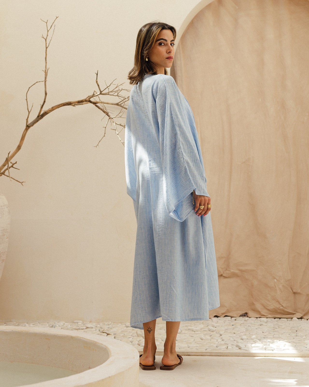 Linen Crisscross Dress in Blue