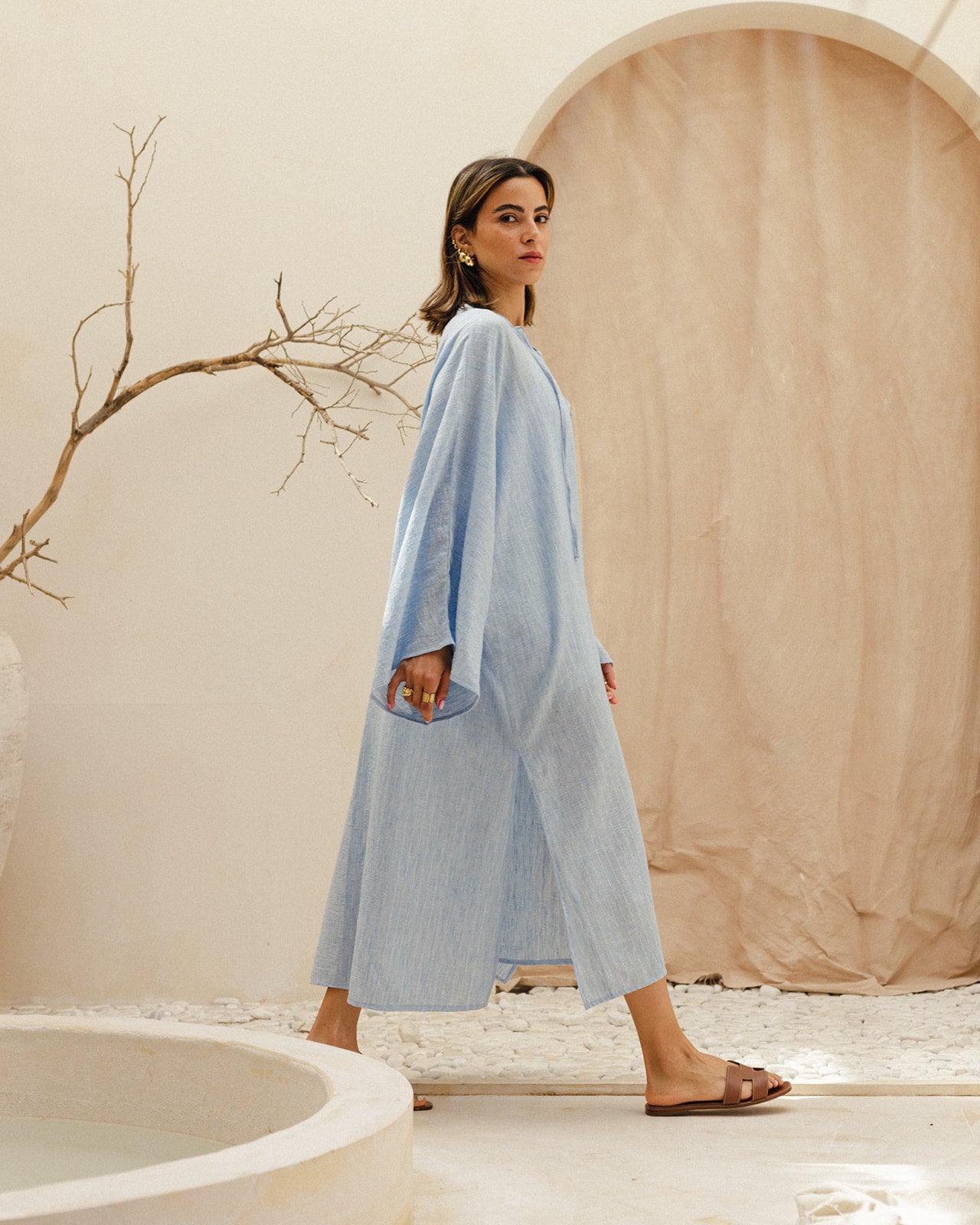 Linen Crisscross Dress in Blue