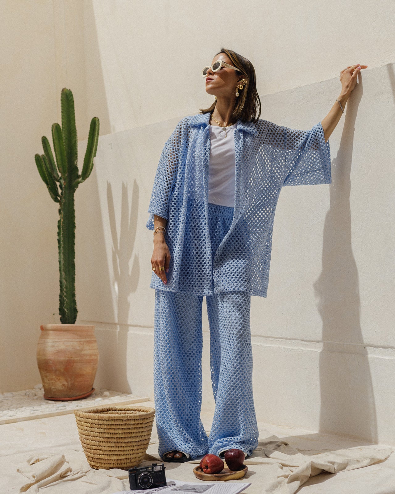 Crochet Shirt Set in Blue