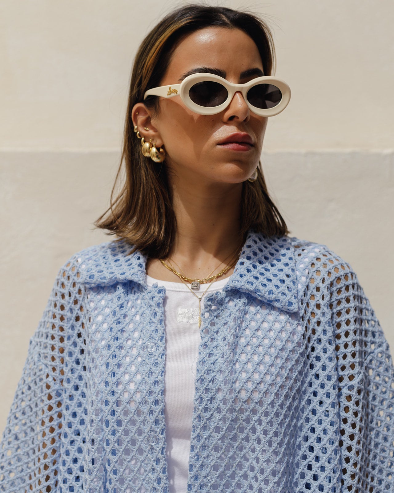 Crochet Shirt Set in Blue