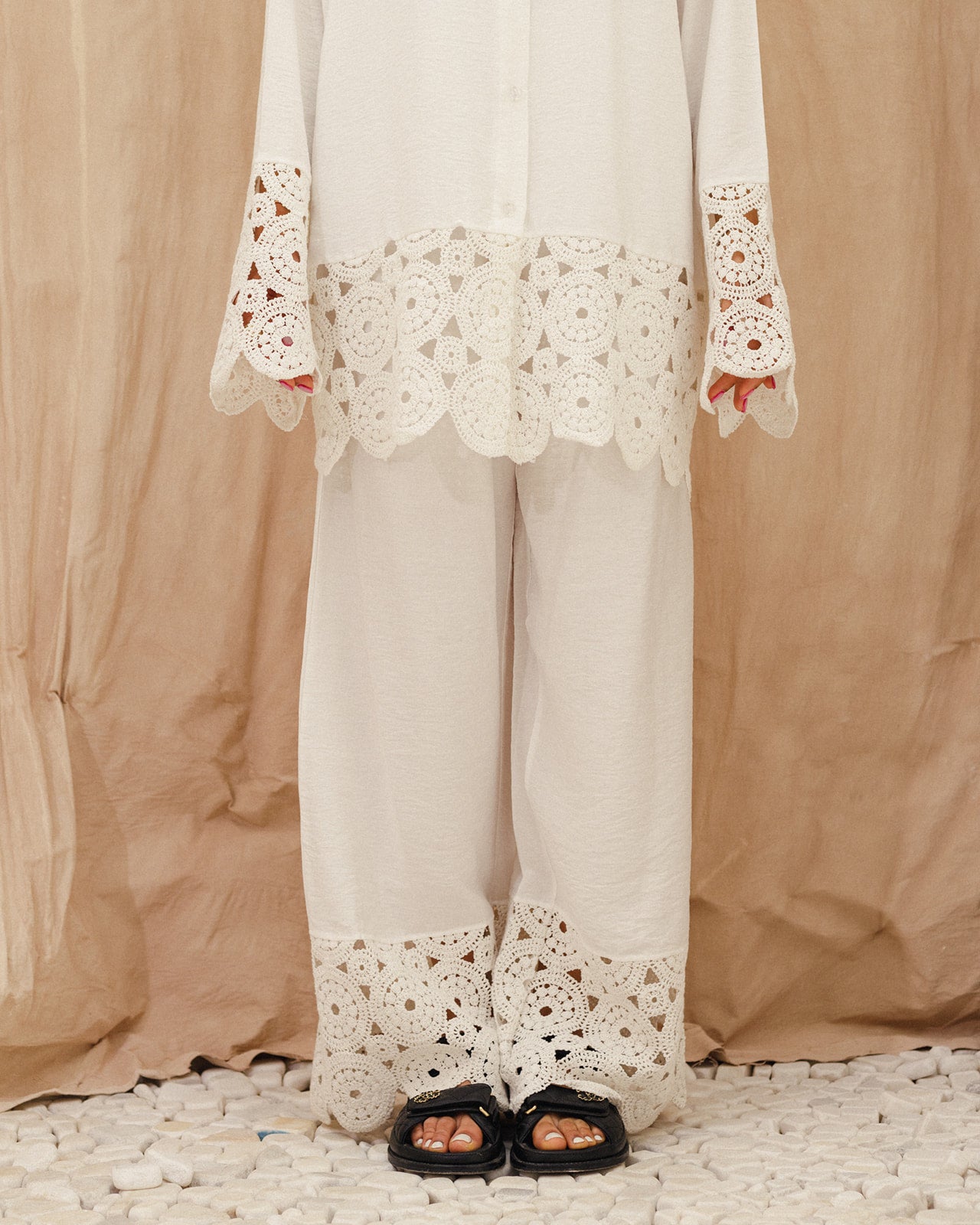 Linen Crochet Shirt Set