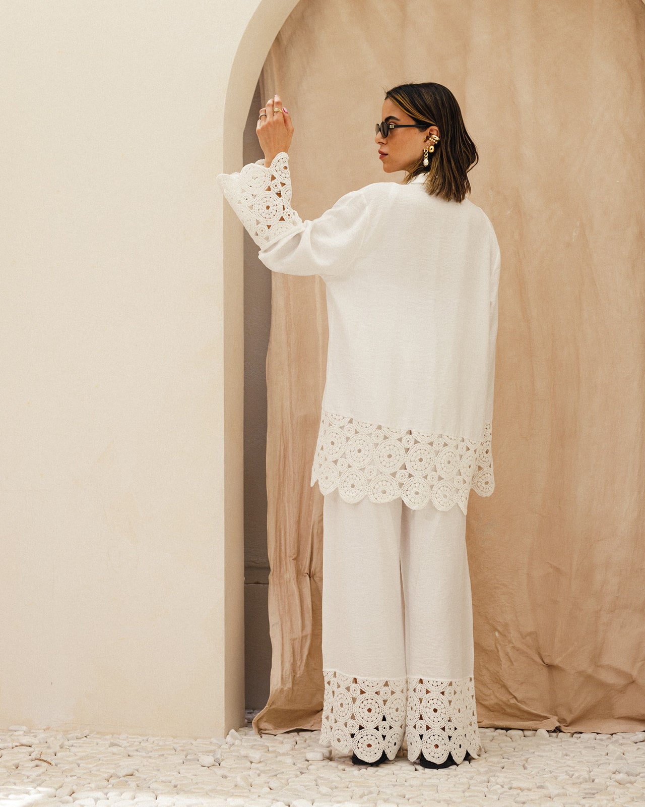 Linen Crochet Shirt Set