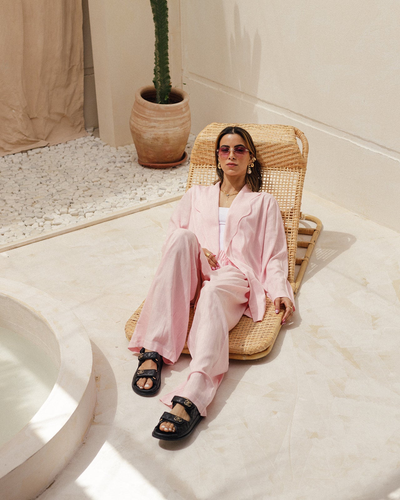 Linen Wavy Blazer Set in Pink