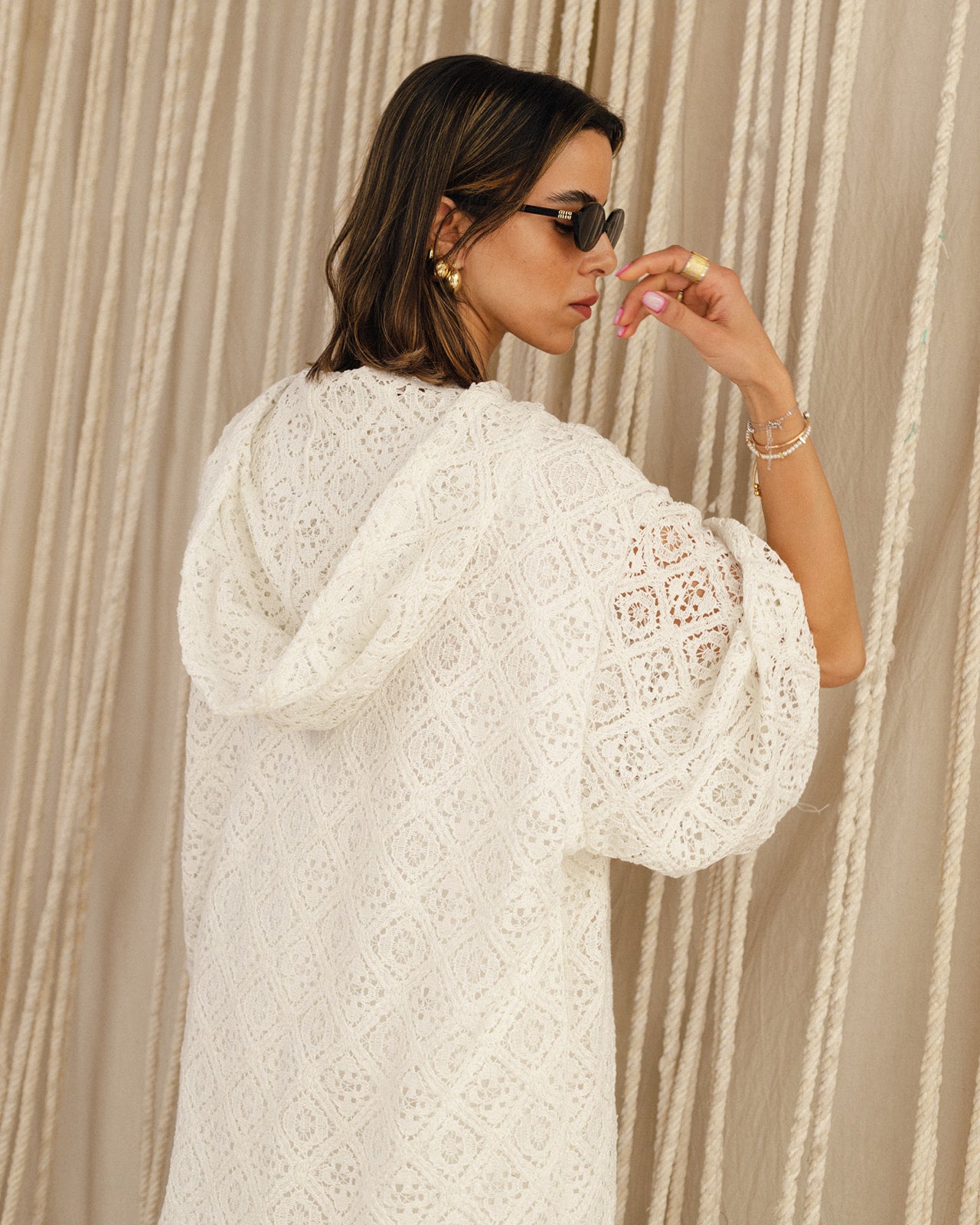Hooded Crochet Set in White