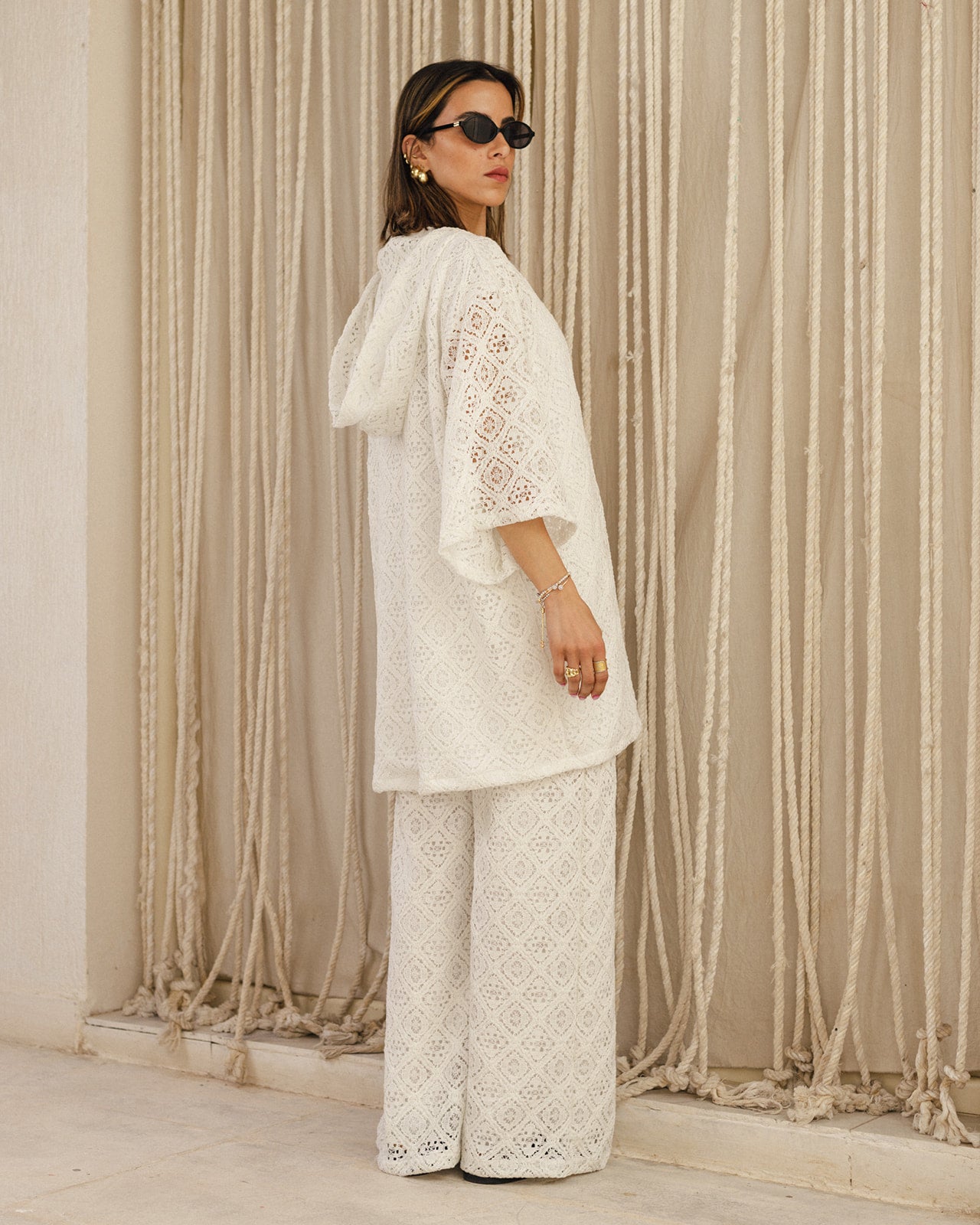 Hooded Crochet Set in White