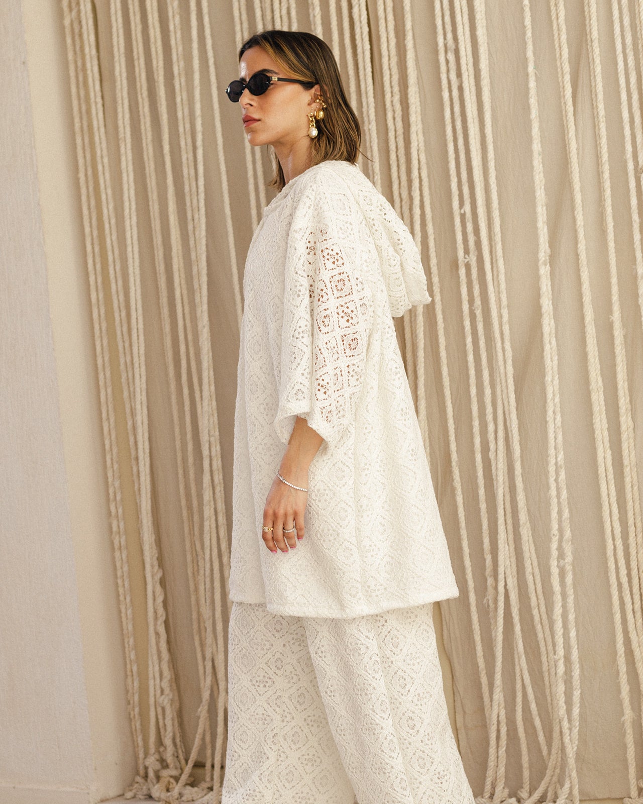 Hooded Crochet Set in White