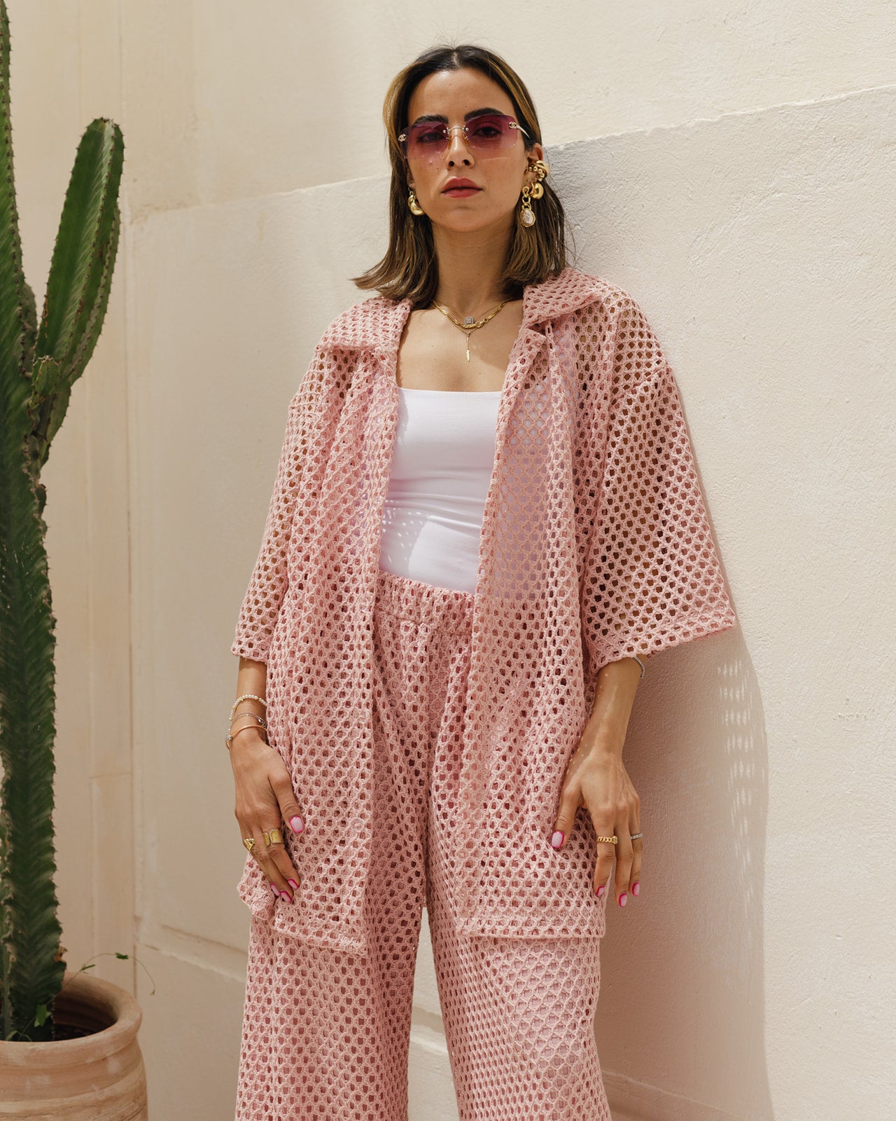 Shirt Crochet Set in Pink