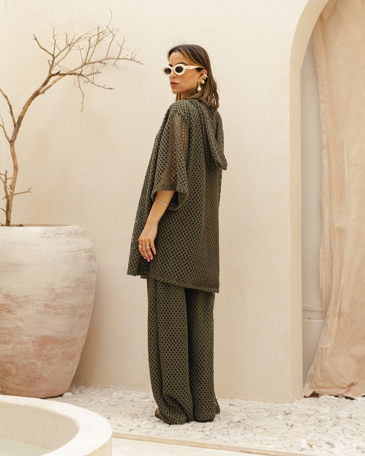 Hooded Crochet Set in Olive