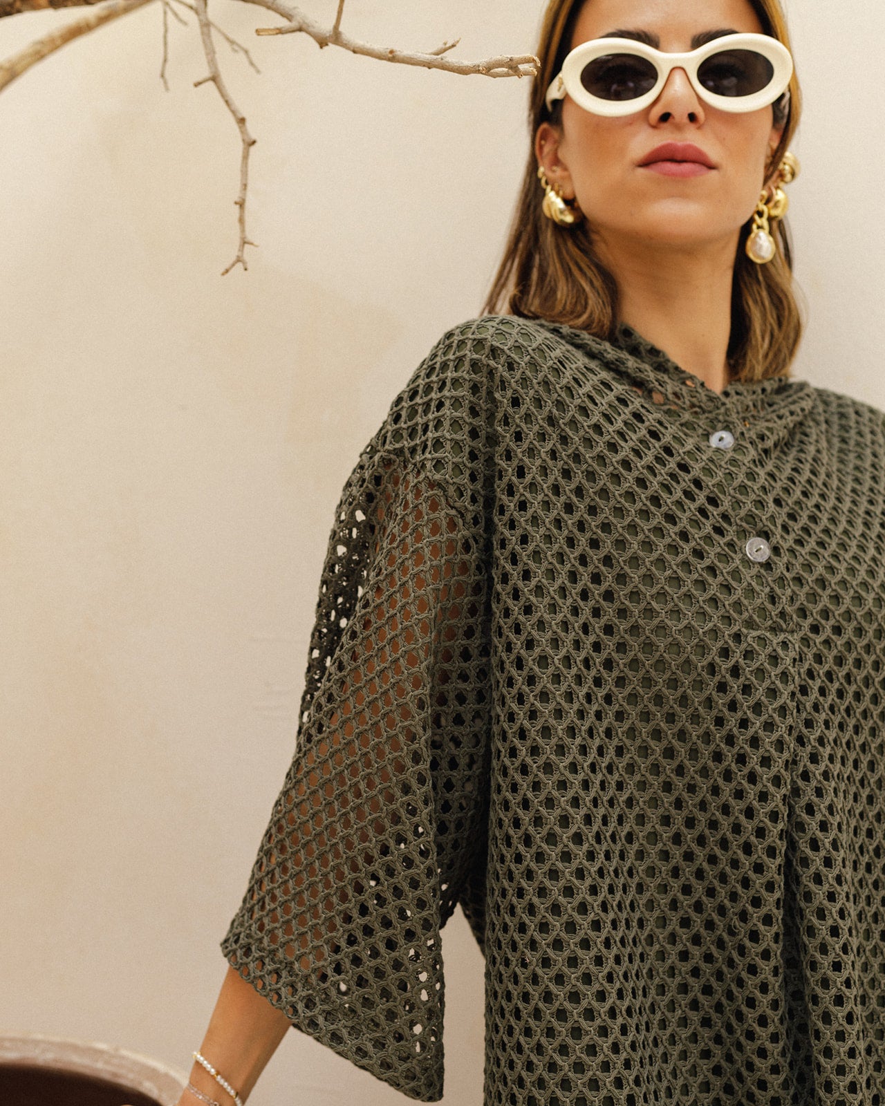 Hooded Crochet Set in Olive