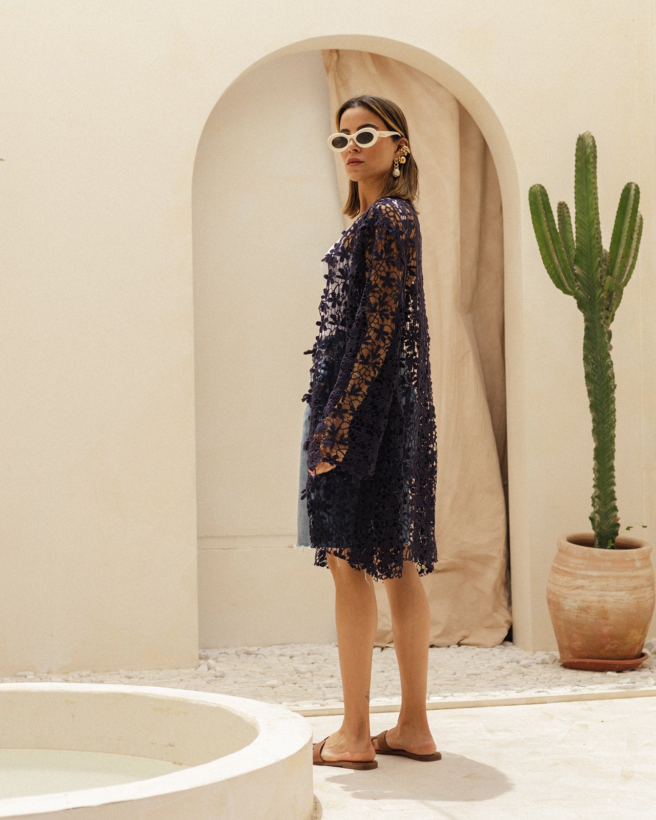 Guipure Cardigan in Navy