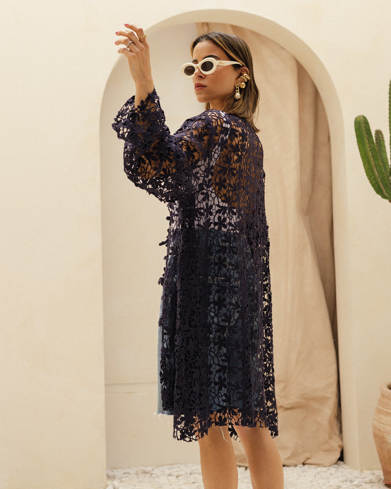 Guipure Cardigan in Navy