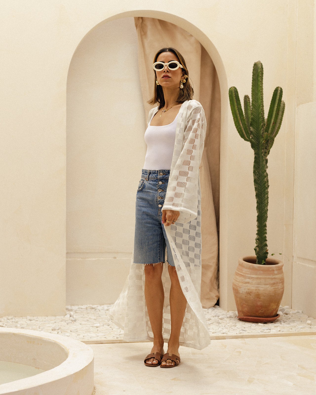 White x Silver Shimmer Long Cardigan