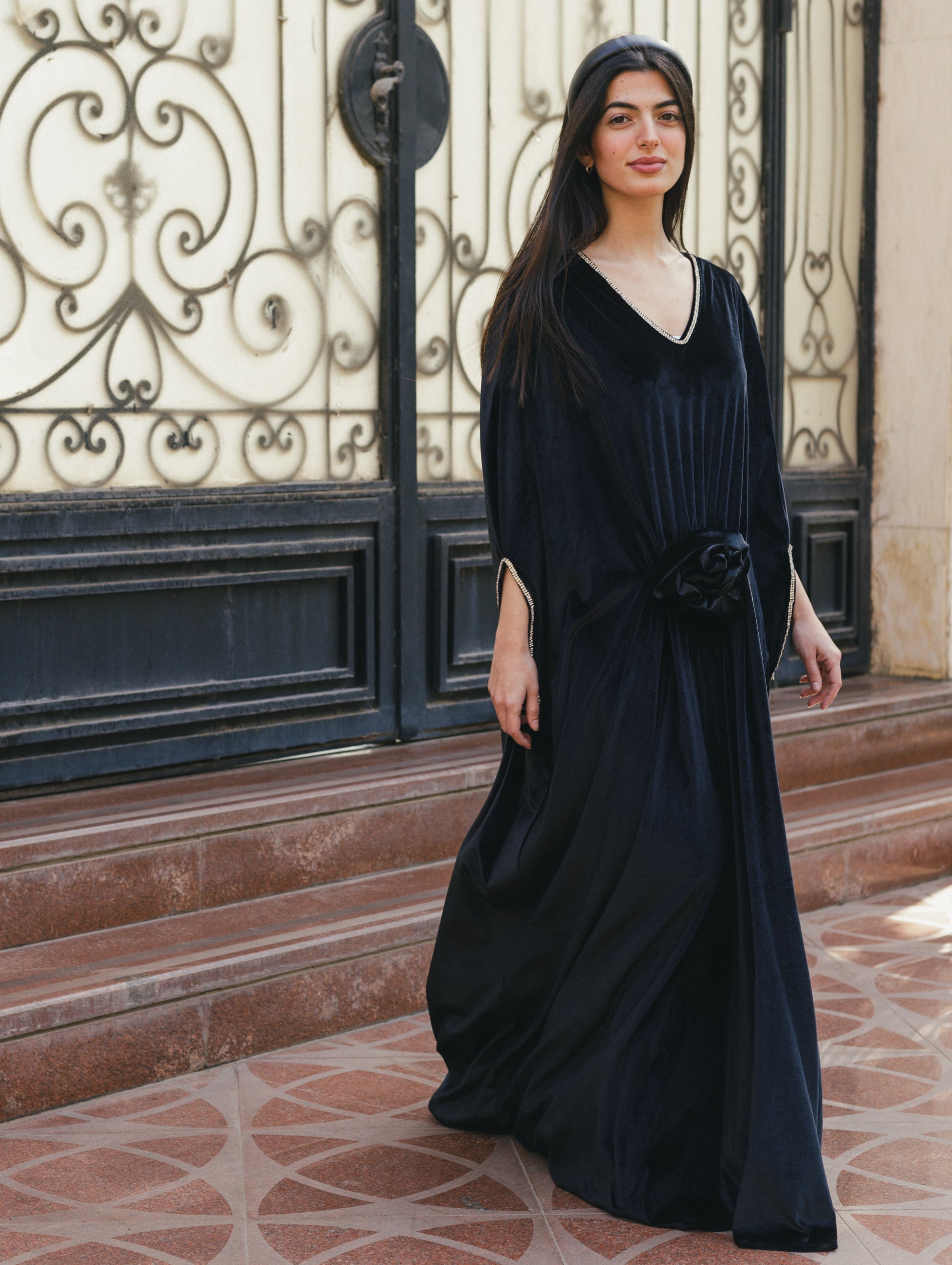 Velvet Flower Embellished Dress